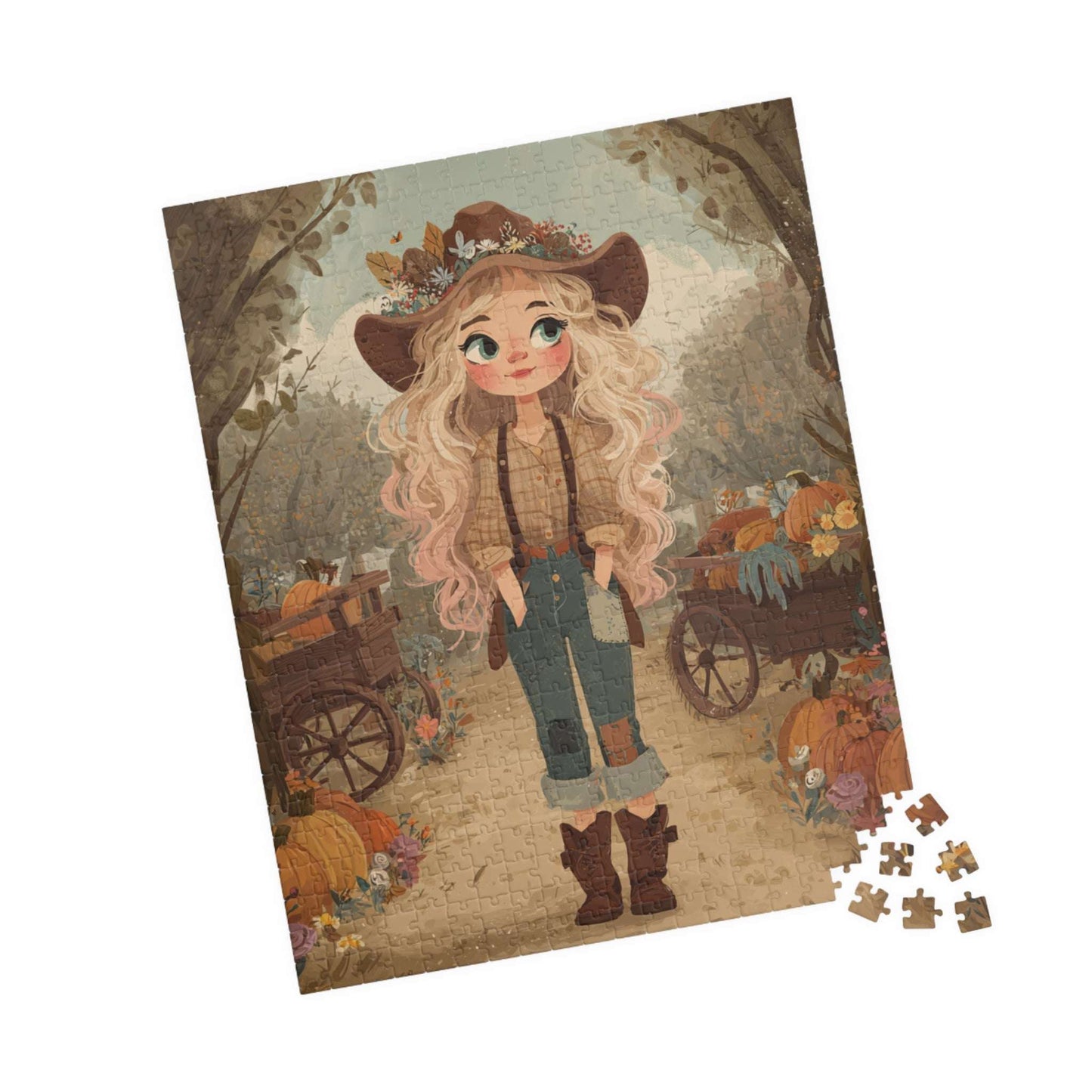 2010s Autumn Cowgirl Jigsaw Puzzle - Hipster Orchard, Fall Theme Game for Family Game Night, Puzzle Lover Gift for Halloween & Thanksgiving 520 pcs (Vertical) Puzzle The Puzzle Chest