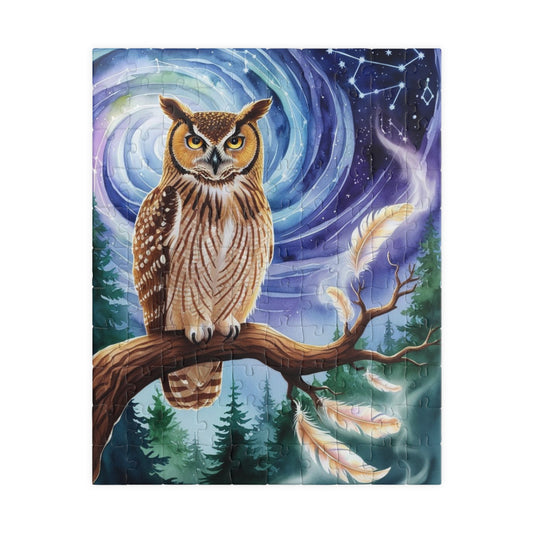 Jigsaw Puzzle, Great Horned Owl Constellation Scene, 110-1014 Pieces, Mystical Forest Nature Gift, Relaxing Hobby, Mindfulness Activity, 110 pcs (Vertical) Puzzle The Puzzle Chest