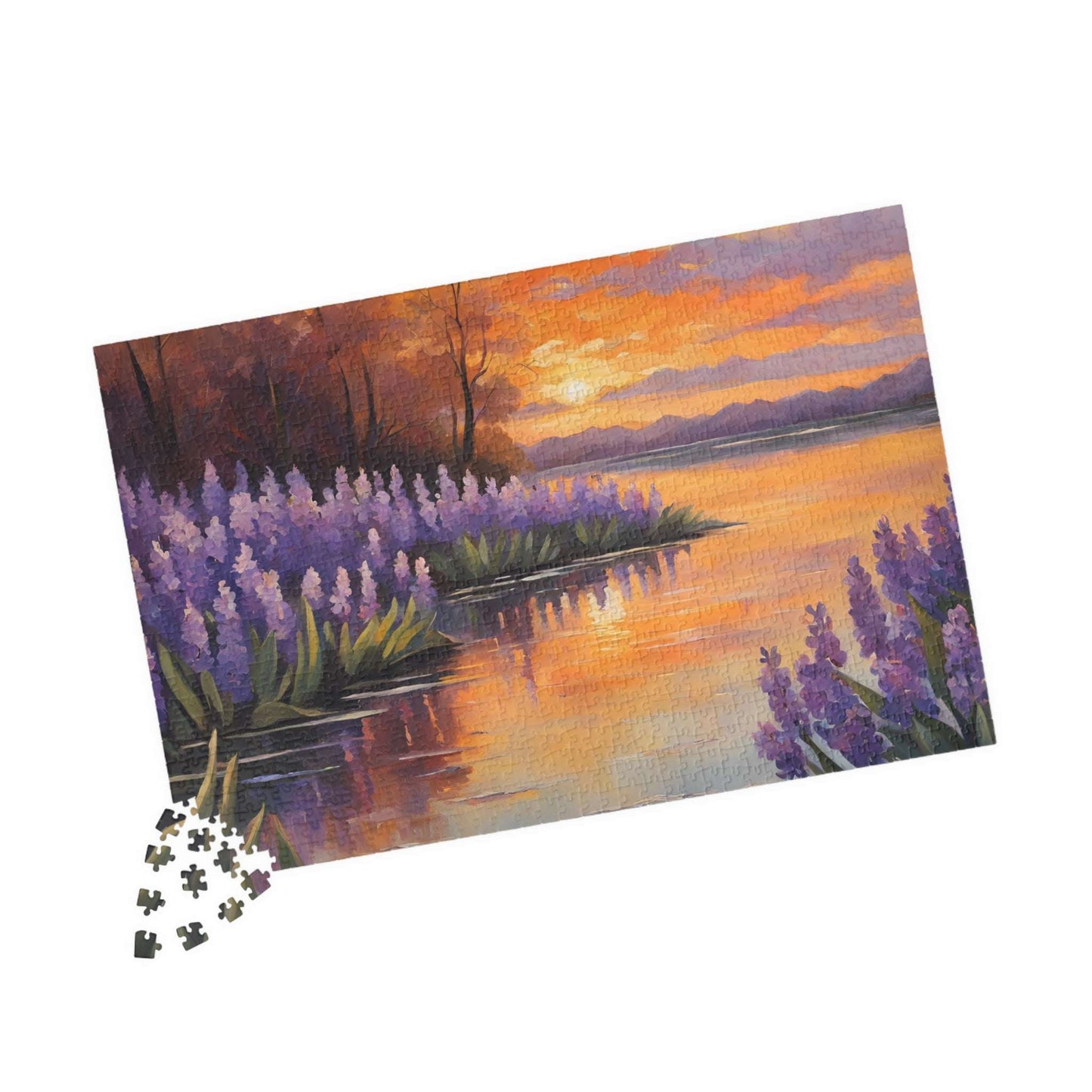 Jigsaw Puzzle, Peaceful Lakeside with Hyacinths Blooming, Sunset Reflection, 110 252 520 1014-piece, Relaxing Activity, Mindfulness Gift Puzzle The Puzzle Chest