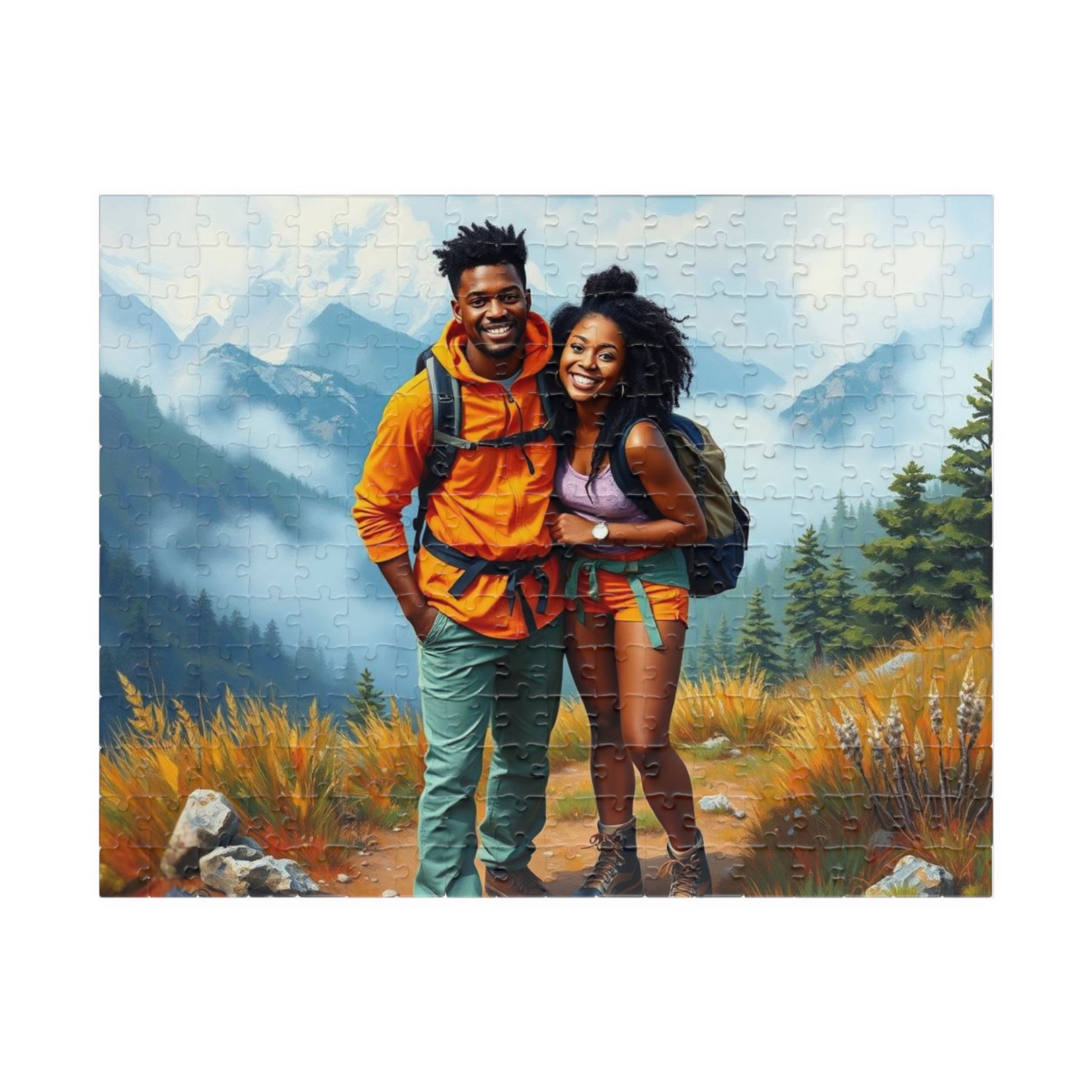 Black Couple Hiking Adventure Puzzle - Nature Lovers Delight Jigsaw, Family Game Night Fun, Afrocentric Gift for Friends, Outdoor Enthusiasts 252 pcs (Horizontal) Puzzle The Puzzle Chest