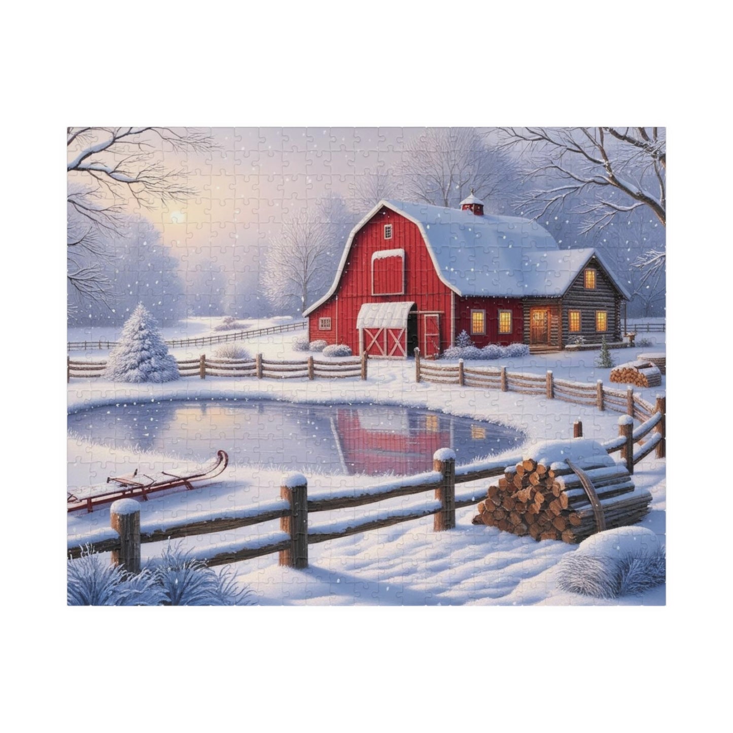 Winter Farmhouse Puzzle, Landscape Jigsaw Game, Perfect for Family Nights, Holiday Fun, Home Decor, Gift for Puzzle Lover, Relaxing Activity 520 pcs (Horizontal) Puzzle The Puzzle Chest