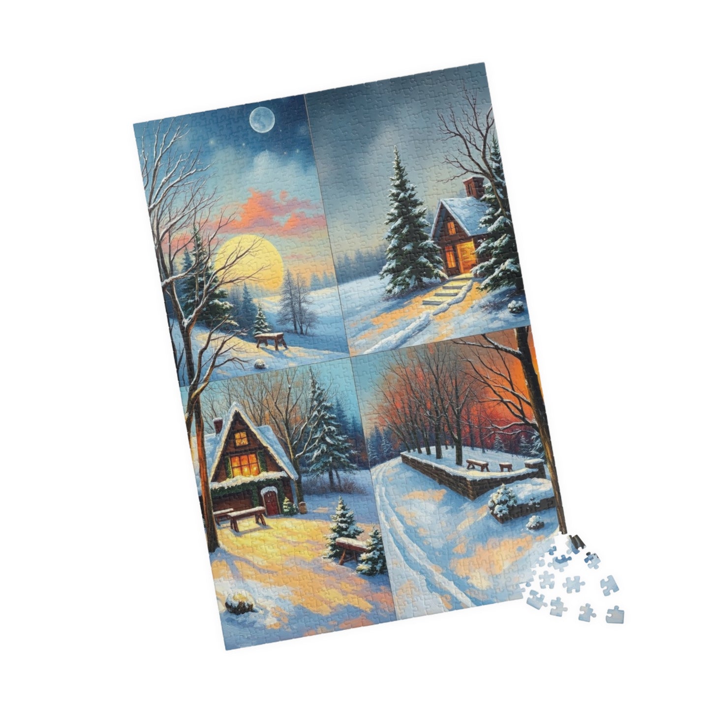 Puzzle, Winter Scene Jigsaw, Four-Quadrant Collage, 110-1014 pieces, Christmas Gift, Snowy Decor, Holiday Puzzle, Family Fun Activity, Puzzle The Puzzle Chest