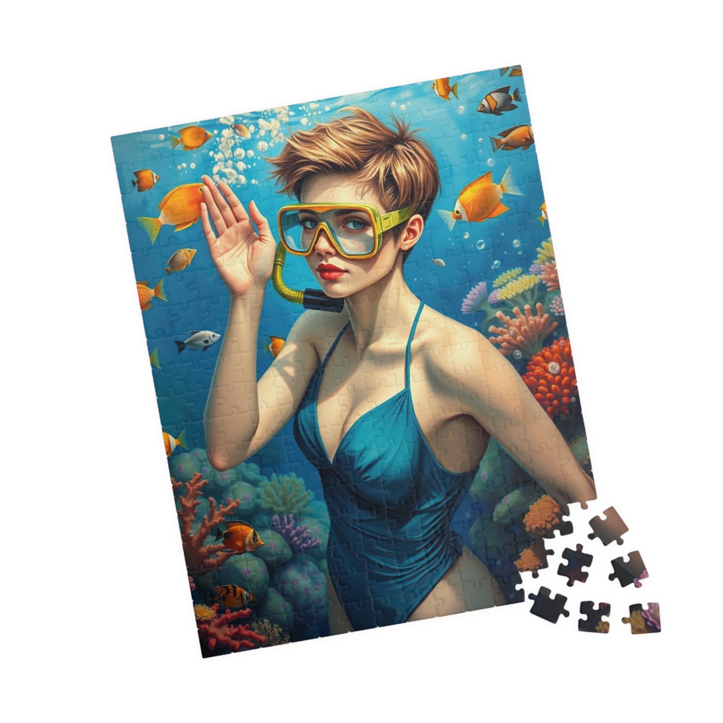 Jigsaw Puzzle (110, 252, 520, 1014-piece) - Fair-Skinned Woman Snorkeling in Vibrant Coral Reef, Ocean Lovers Gift, Relaxing Mindfulness Puzzle The Puzzle Chest