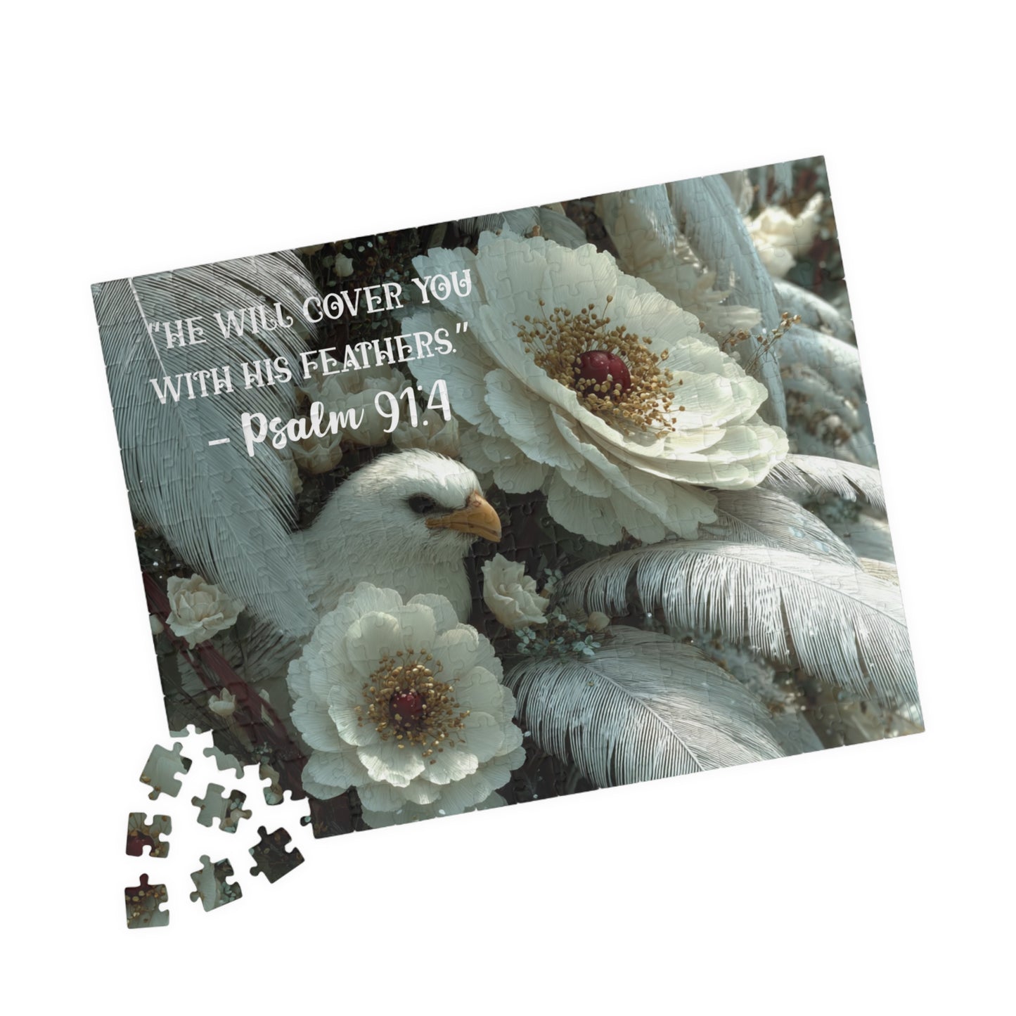 Under His Wings - Divine Shelter Jigsaw Puzzle, Religious Christian Faith-Based Game, Biblical Quote Psalm 91:4, Inspirational Gift 252 pcs (Horizontal) Puzzle The Puzzle Chest