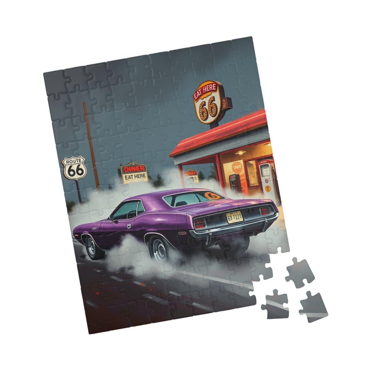 Retro Route 66 Diner Puzzle - 1970 Hemi, Nostalgic Art for Car Lovers, Fun Family Activity, Perfect Gift for Travel, Father's Day Puzzle The Puzzle Chest