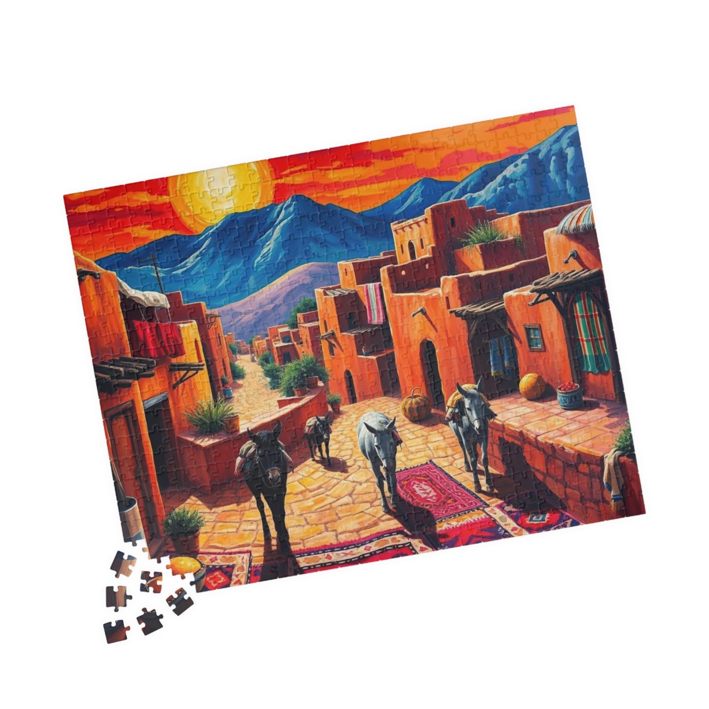 Berber Village Puzzle with Atlas Mountains and Earthy Red Adobe Homes Puzzle The Puzzle Chest
