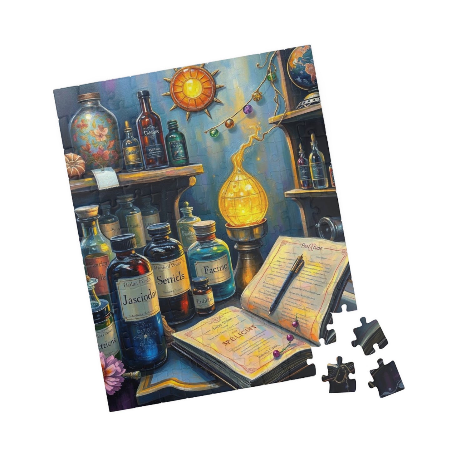 Enchanting Potion Store Jigsaw Puzzle - 110, 252, 520 pcs, Halloween Family Activity, Gothic Gift for Puzzle Lovers, Fantasy Art Enthusiasts