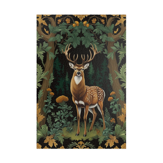 Vintage Deer Jigsaw Puzzle, William Morris-Inspired Floral Animal Game with Acanthus Leaves and Pinecones, Family Entertainment, Indoor Fun 1014 pcs (Vertical) Puzzle The Puzzle Chest