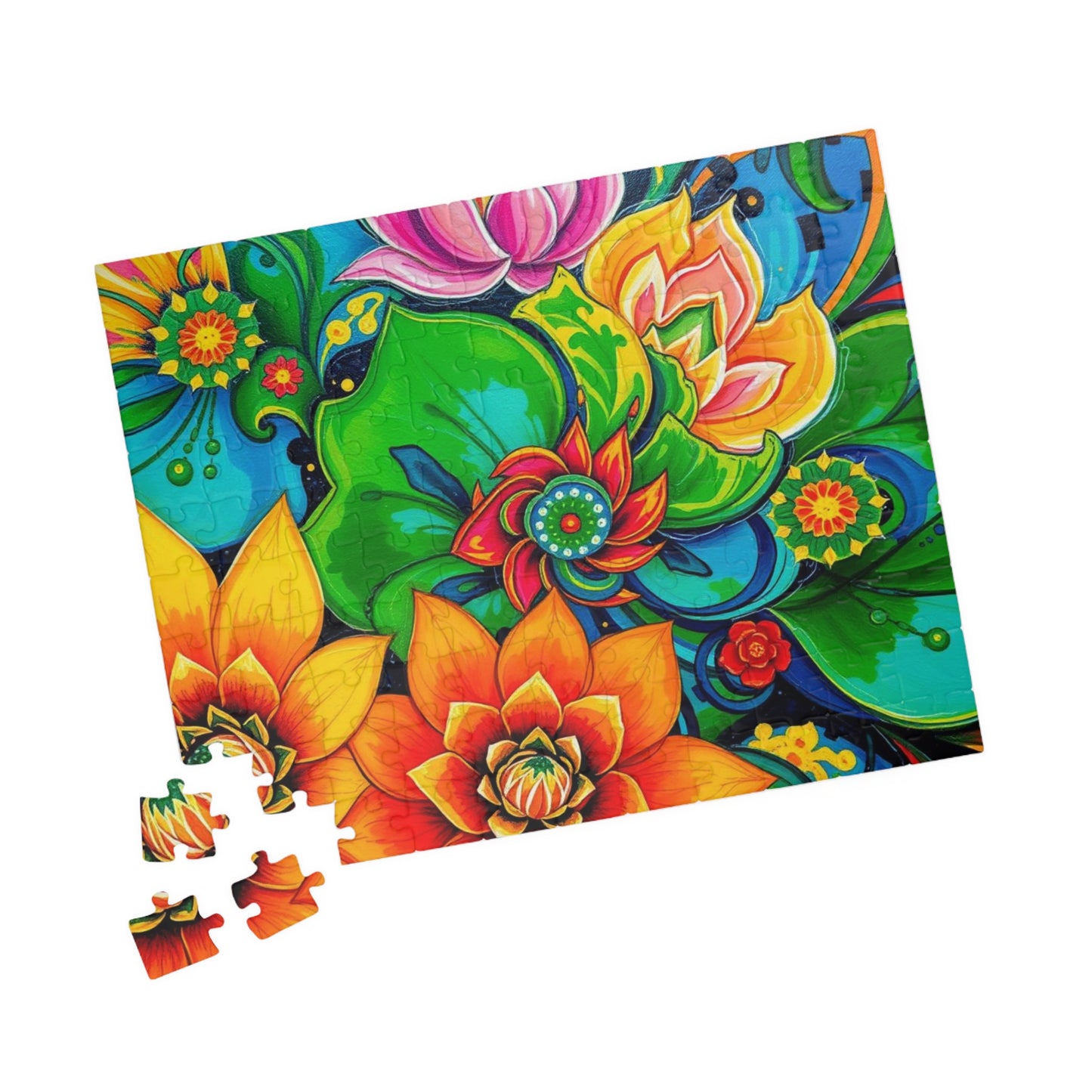 Colorful Floral Puzzle Art, Abstract Jigsaw Game, Family Fun, Friend Gift for Flower Lovers, Home Entertainment Activity, Mindful Puzzle The Puzzle Chest