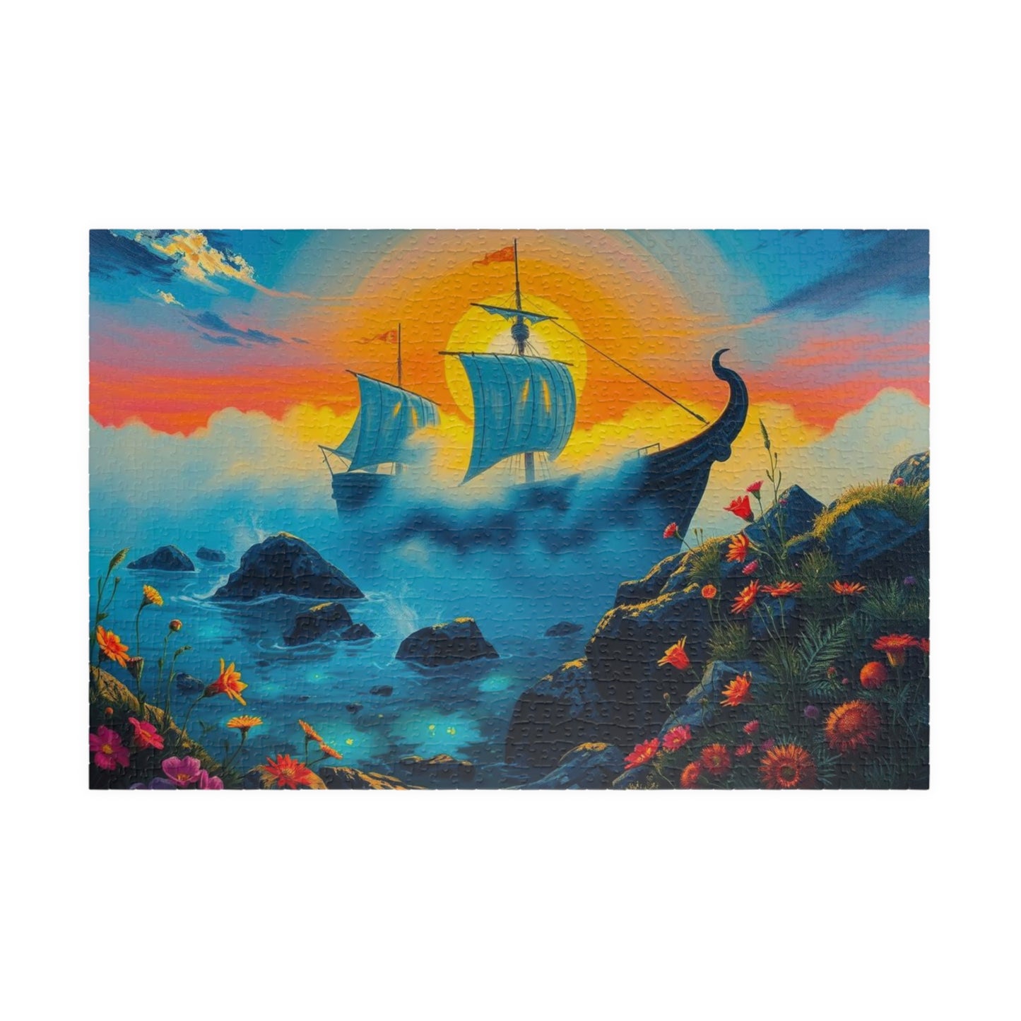 Haunting Skeletal Ship Jigsaw Puzzle, Nautical Sailing Gothic Puzzle, Ocean Theme Activity, Gift for Sea Lover, Family Game Night Activity