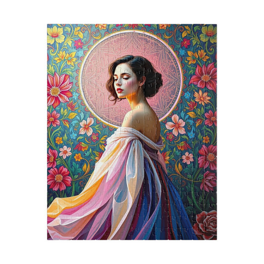 Beautiful Woman Portrait Jigsaw Puzzle, Elegant Art Floral Vintage Design, Romantic Decorative Scene for Puzzle Enthusiast, Best Unique Gift 252 pcs (Vertical) Puzzle The Puzzle Chest
