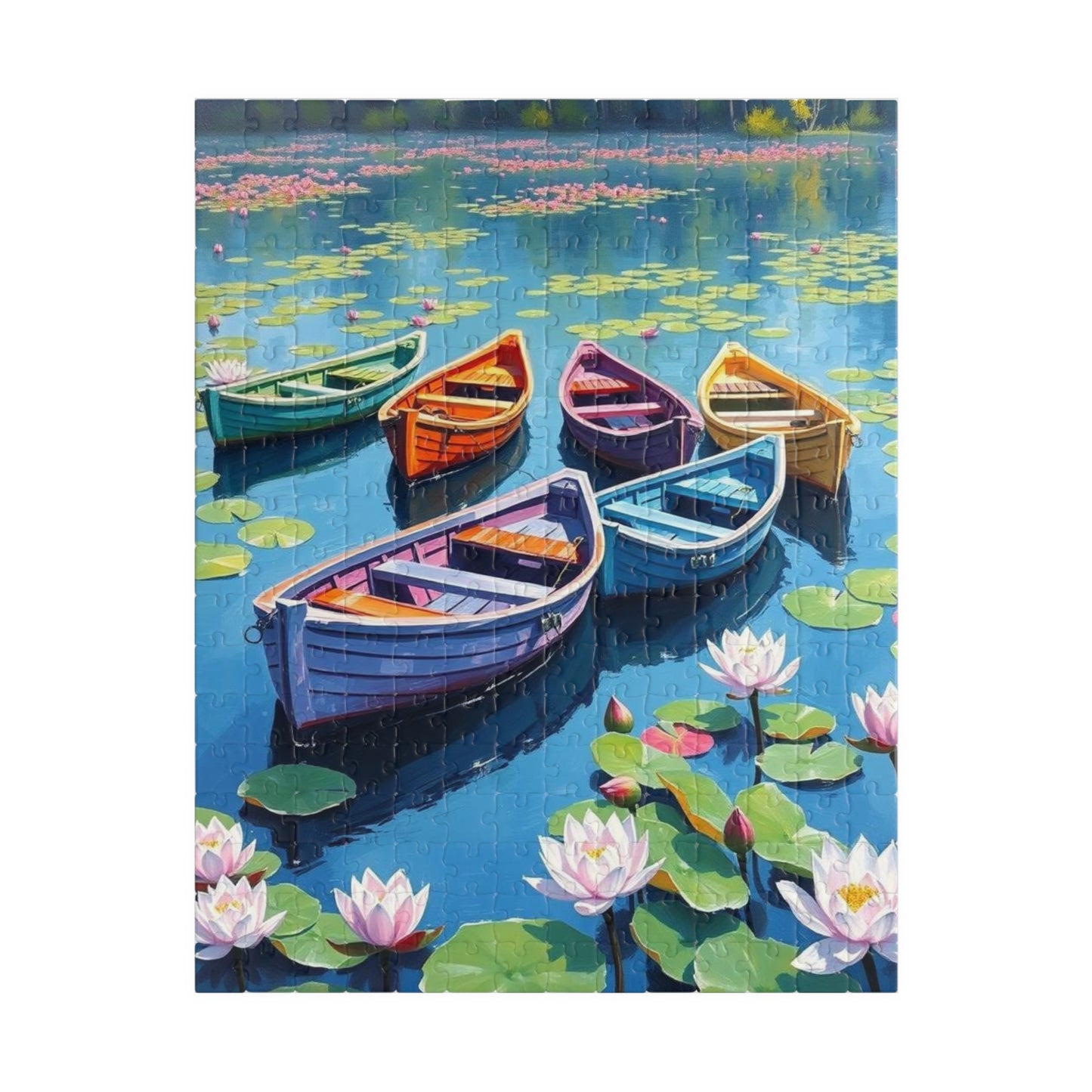 Serenity Afloat Lake Boat Jigsaw Puzzle, Rowboats and Lotus Flowers Landscape Puzzle, Scenic Summer Puzzle for Adult and Families 252 pcs (Vertical) Puzzle The Puzzle Chest