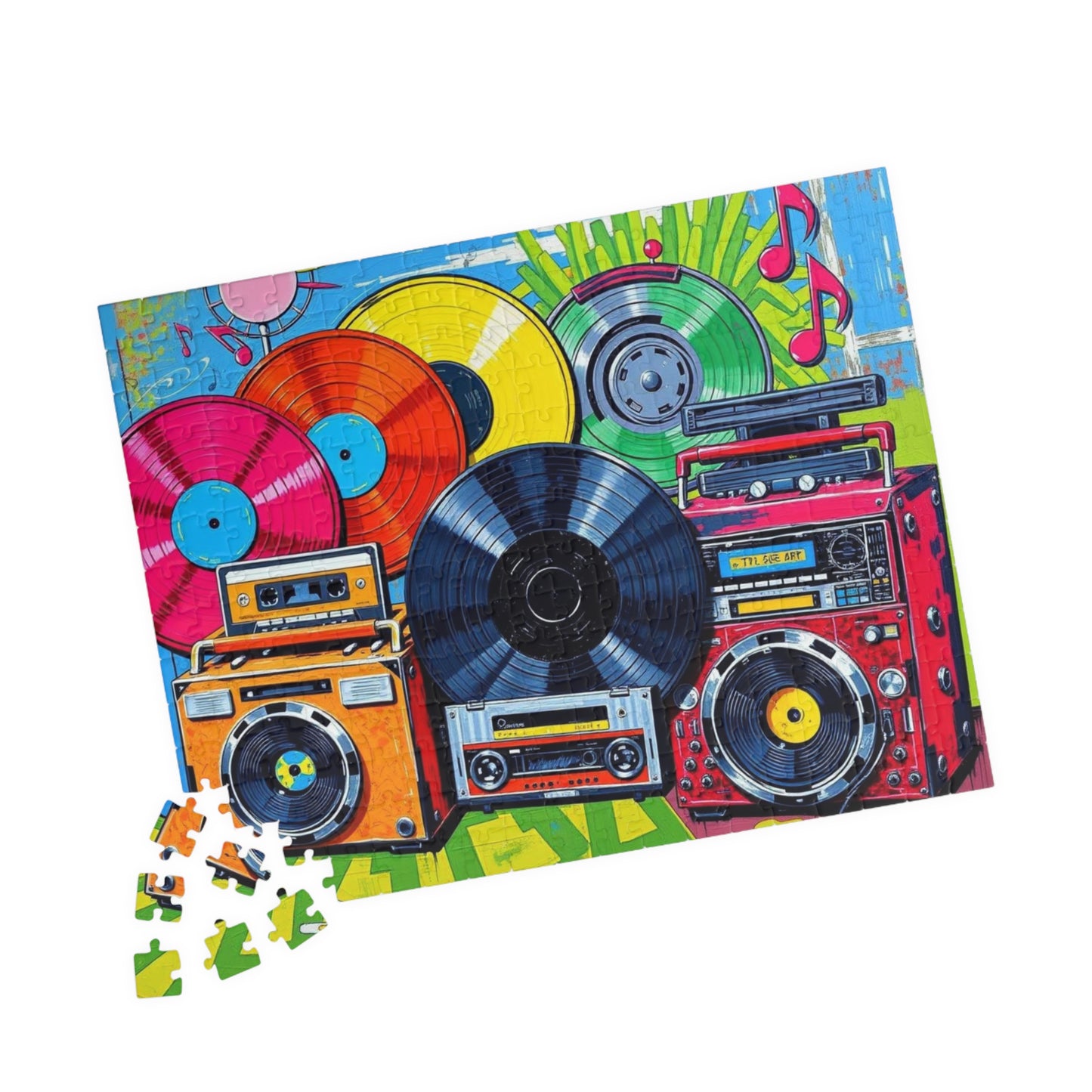Retro Music Puzzle - Nostalgic Vinyls and Boomboxes Pop Art Jigsaw Game - Fun Family Activity, Gift for Music Lovers, Game Night Puzzle The Puzzle Chest
