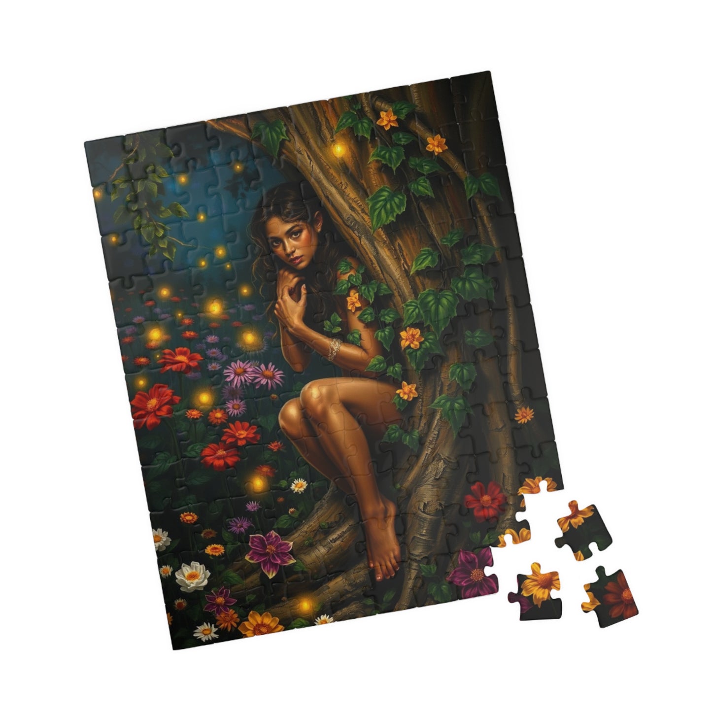 Puzzle, Flower Garden Night Scene, Firefly Illuminated Dryad, Bark-like Skin, 110 252 520 1014-Piece, Jigsaw Game, Artistic Gift, Relaxing Puzzle The Puzzle Chest