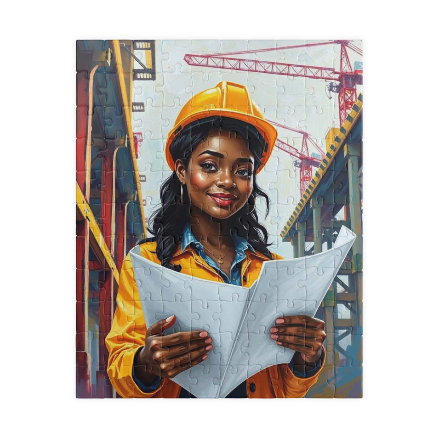 Construction Themed Puzzle - Black Woman Worker, Inspirational Black Art Jigsaw, African American Women's Empowerment Gift for Puzzle Lovers 110 pcs (Vertical) Puzzle The Puzzle Chest
