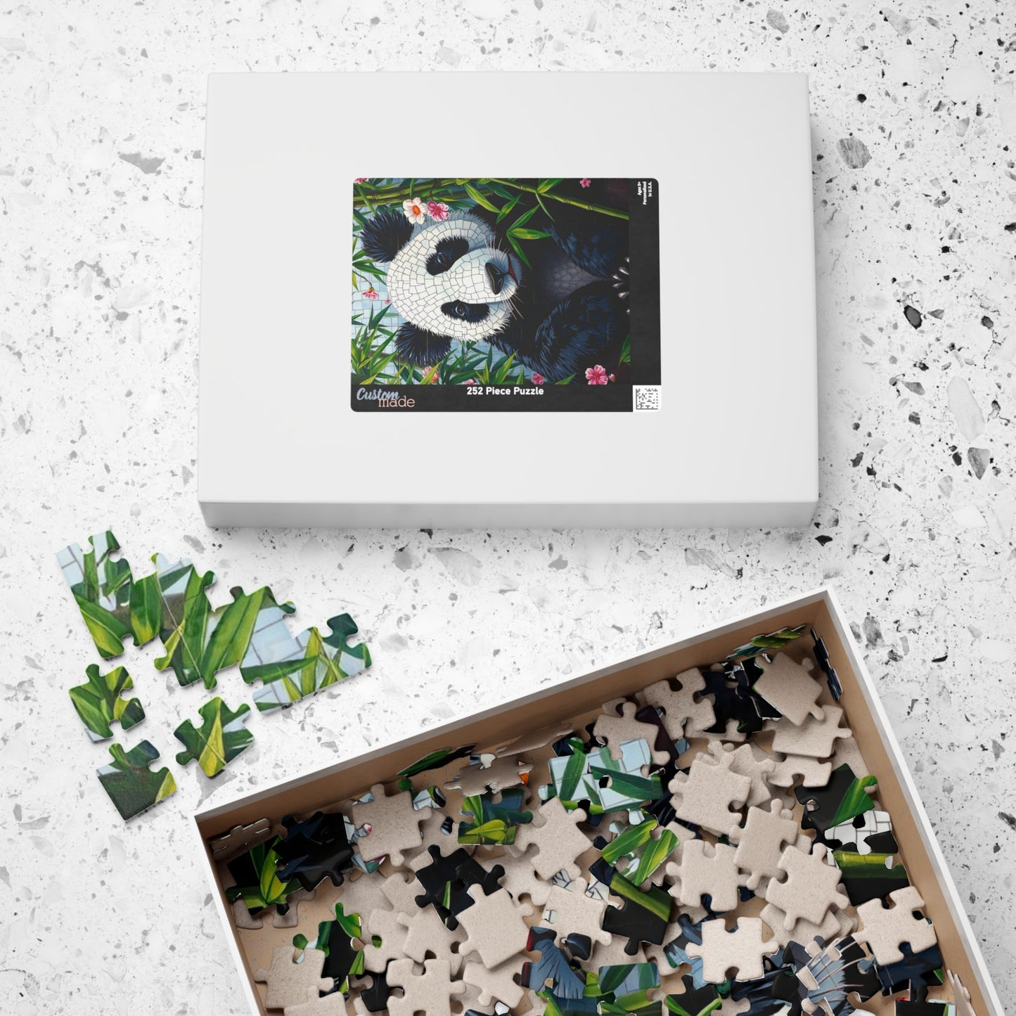 Peaceful Panda Mosaic Puzzle, Artistic Black and White Panda with Bamboo and Flowers Jigsaw Game, Nature Wildlife Theme, Animal Lover Gift Puzzle The Puzzle Chest
