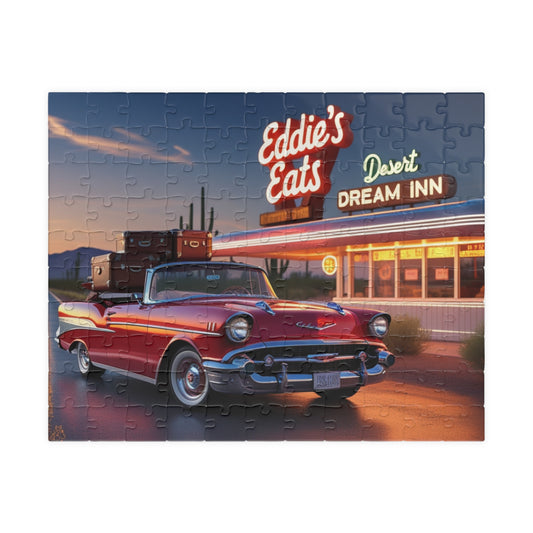 Vintage Car Puzzle - 1950 Convertible, Retro Desert Highway Dusk Scene 110 pcs (Horizontal) Puzzle The Puzzle Chest
