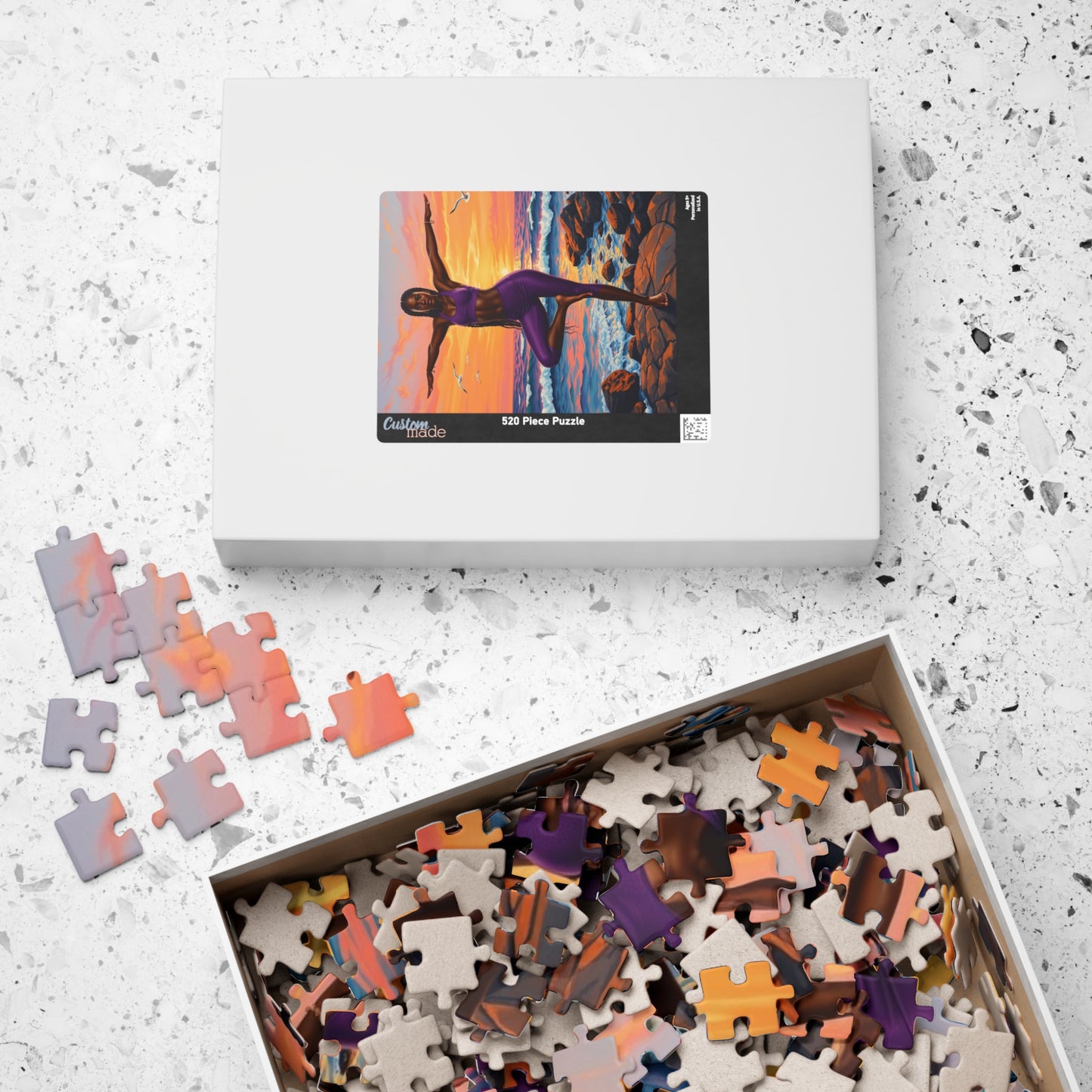 Yoga Sunset Puzzle - 110, 252, 520, 1014-piece African American Woman Beach Scene, Relaxing Gift, Mindfulness Family Activity, Fitness Lover The Puzzle Chest