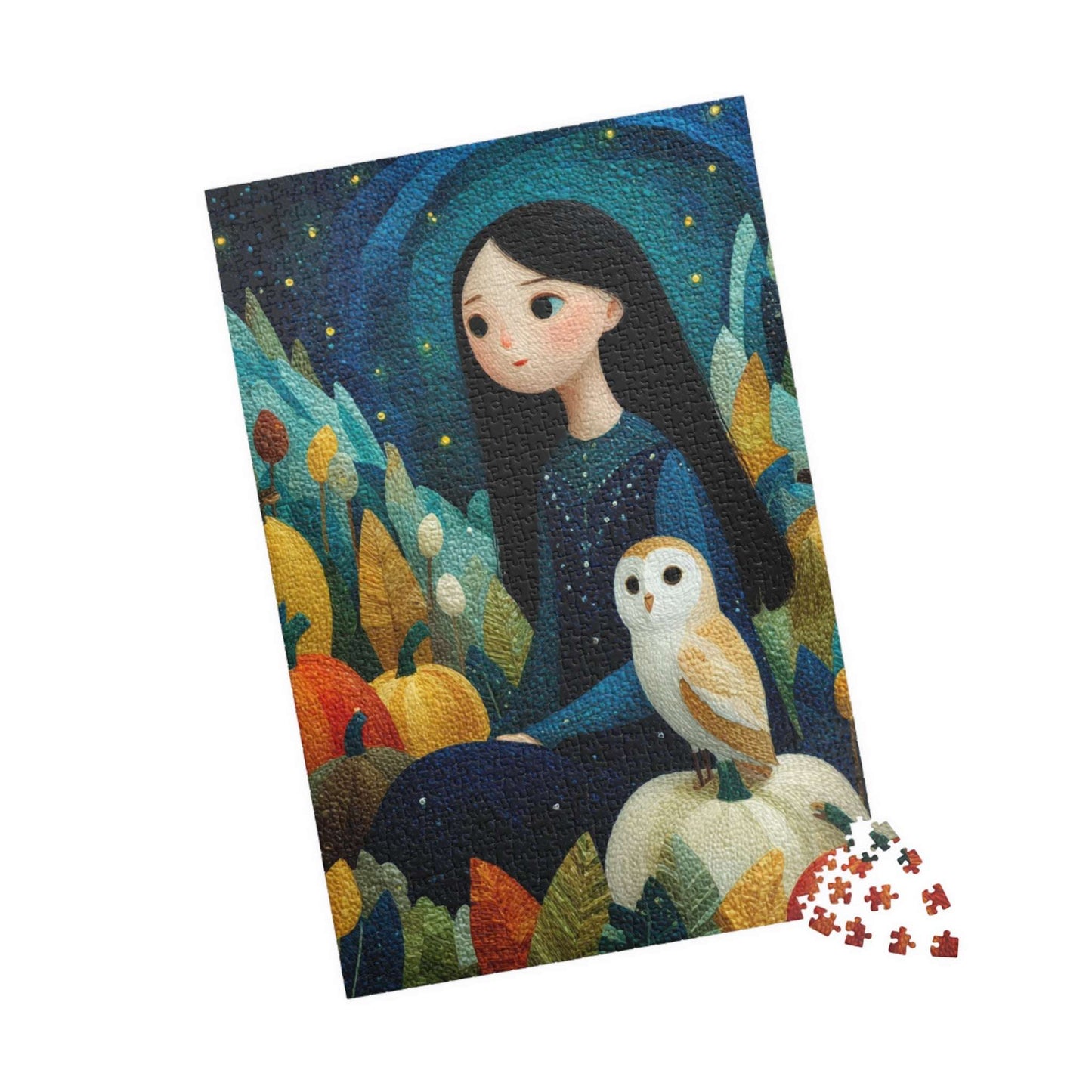 Starry Autumn Night Jigsaw Puzzle – Owl and Pumpkins Fall Puzzle for Adults, Twilight Autumn Scene 1014 pcs (Vertical) Puzzle The Puzzle Chest