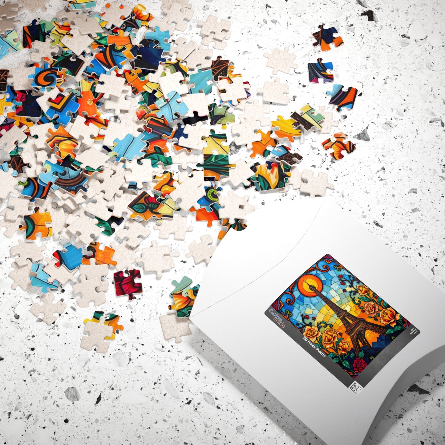 Eiffel Tower Sunset Jigsaw Puzzle, Floral Stained Glass Style, Famous Landmark, Parisian Landscape Art, Relaxing Adult Hobby, Giftable Game Puzzle The Puzzle Chest