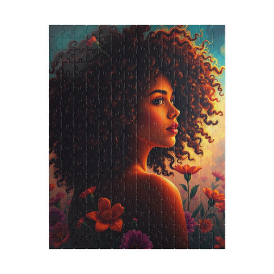 Floral Afrocentric Puzzle African American Woman, Perfect for Cozy Night Mindfulness Activity, Black Art Lover Gift, Family Fun Brain Teaser 252 pcs (Vertical) Puzzle The Puzzle Chest