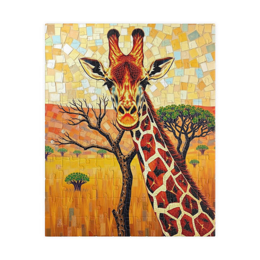 Mosaic Giraffe Jigsaw Puzzle, Beautiful Wildlife Landscape with Acacia Tree, African Savannah Game for Nature Lovers, Animal Enthusiast Gift 110 pcs (Vertical) Puzzle The Puzzle Chest