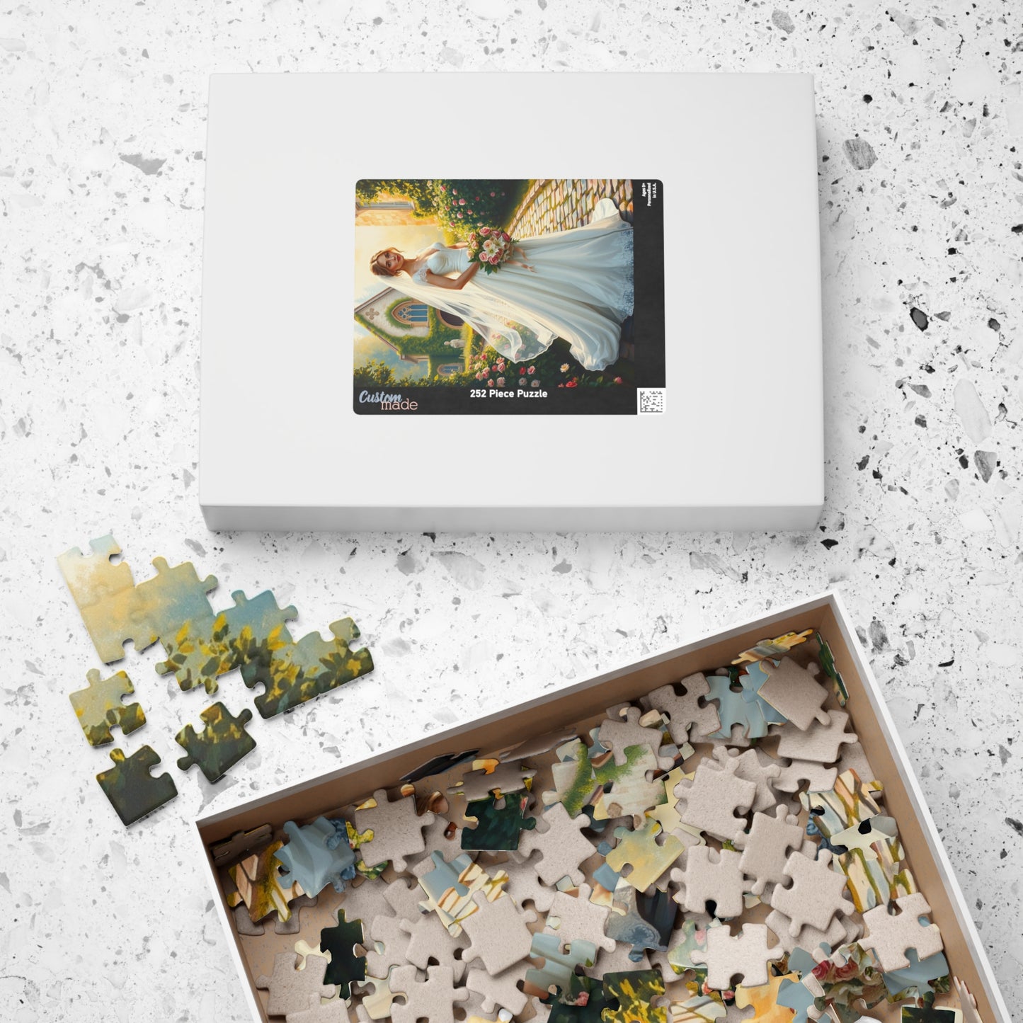 Elegant Italian Bride Jigsaw Puzzle, White Gown Rose and Lily Bouquet, Tuscan Chapel Romantic Wedding, Unique Puzzle Enthusiast Gift Hobby Puzzle The Puzzle Chest