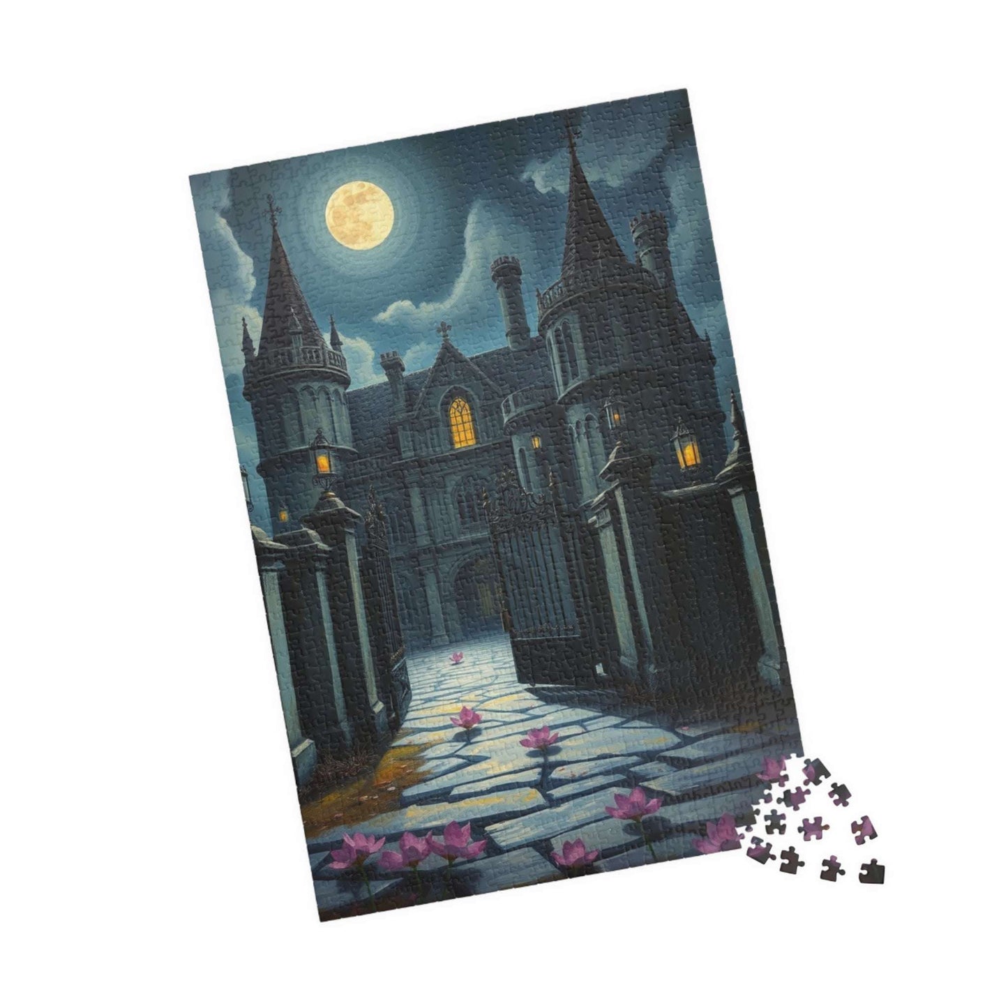 Haunting Gothic Mansion Puzzle 110, 252, 520, 1014-piece, Moonlit Abandoned House with Glowing Window, Fans of Mystical Atmospheric Art Gift 1014 pcs (Vertical) Puzzle The Puzzle Chest