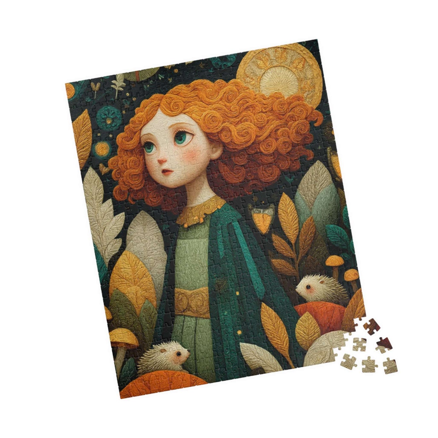 Enchanted Mushroom Grove Jigsaw Puzzle – Whimsical Fairy-Tale Autumn Puzzle for Adults, Girl with Hedgehog 520 pcs (Vertical) Puzzle The Puzzle Chest