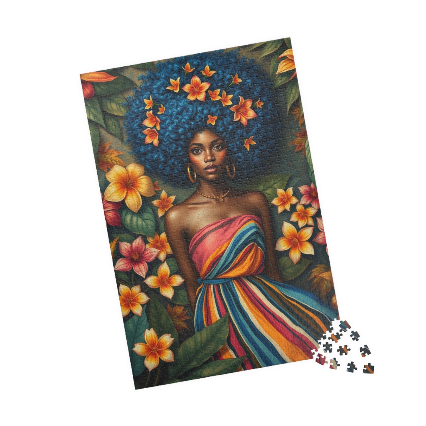Vibrant Floral Black Art Puzzle, African American Woman Jigsaw Game, Afrocentric Gift for Puzzle Lover, Mindfulness Activity, Brain Teaser Puzzle The Puzzle Chest