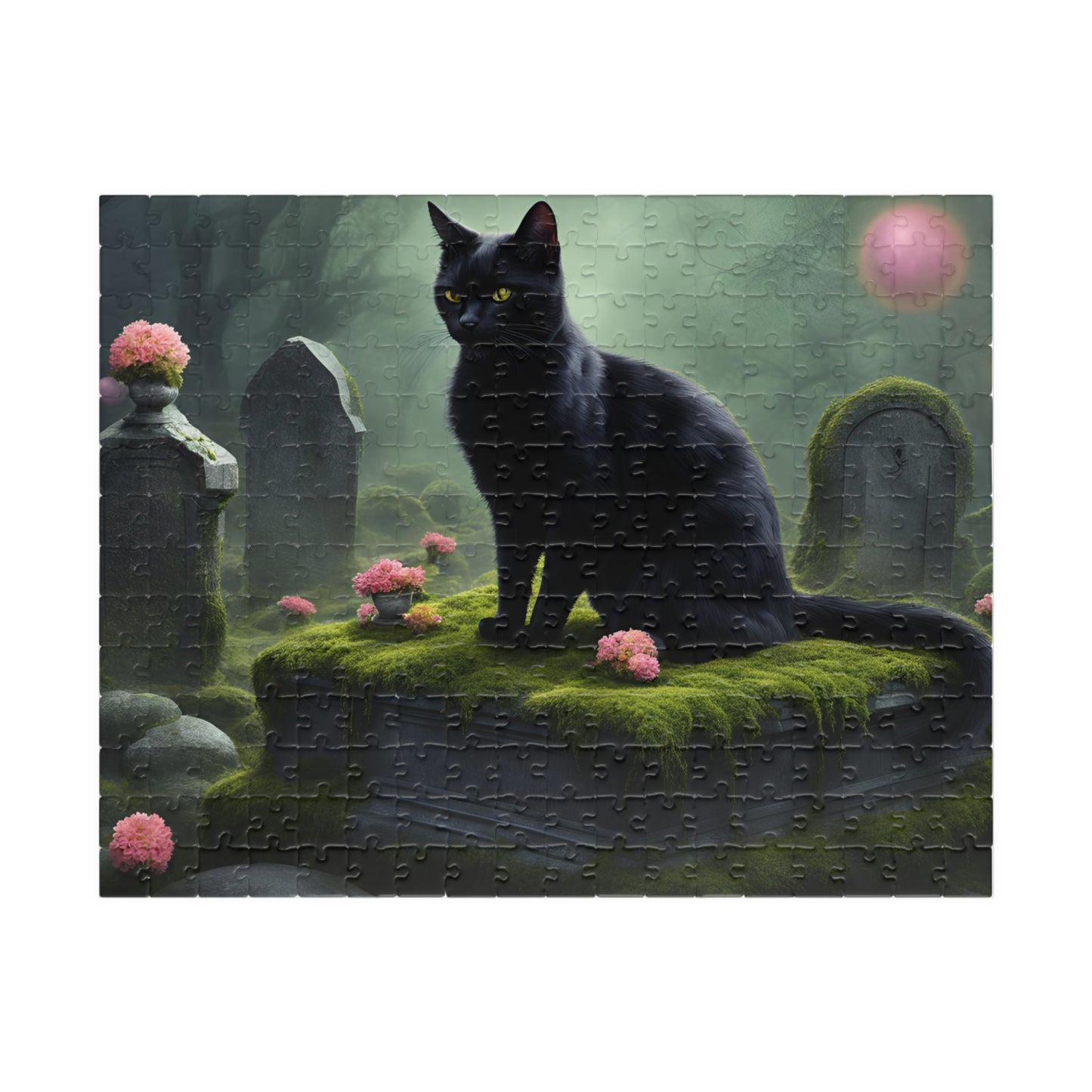 Gothic Cat Puzzle (110-1014 Piece), Black Kitten on Tombstone, Eerie Graveyard Jigsaw Game, Halloween Activity, Gift for Animal Cat Lovers 252 pcs (Horizontal) Puzzle The Puzzle Chest