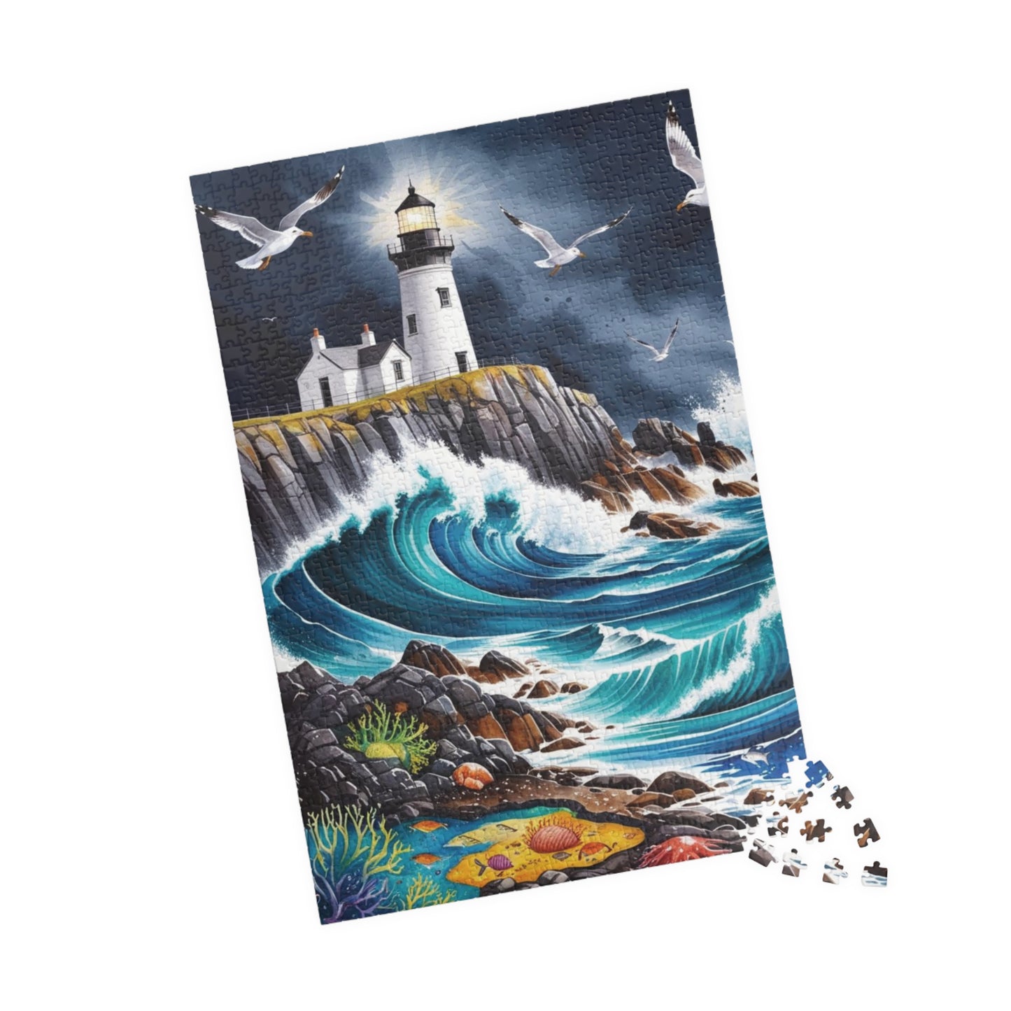 Scenic Rocky Shoreline Puzzle, Lighthouse Seaside Landscape Jigsaw Game, Family Game Night, Mindfulness Activity for Puzzle Lover Enthusiast Puzzle The Puzzle Chest