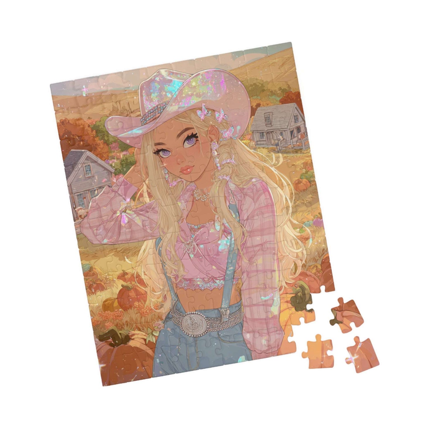 2000s Autumn Cowgirl Jigsaw Puzzle - Glittery Harvest, Retro Y2K Illustration, Holiday Birthday Gift for Puzzle Lover 110 pcs (Vertical) Puzzle The Puzzle Chest