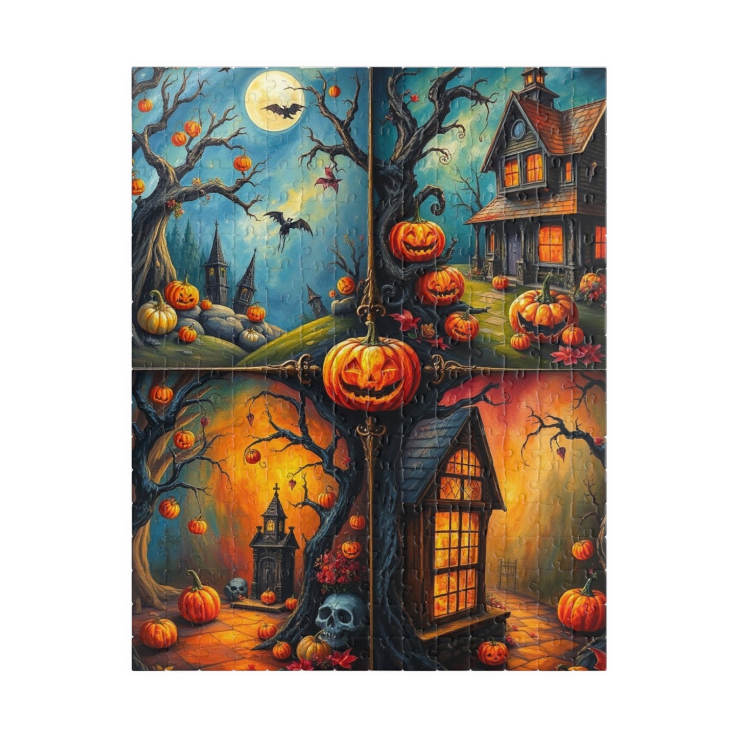 Halloween Scenery 4-Quadrant Jigsaw Puzzle - Spooky Themed Collage, Autumn Activity, Brain Teaser Game, Holiday Gift for Friends 252 pcs (Vertical) Puzzle The Puzzle Chest