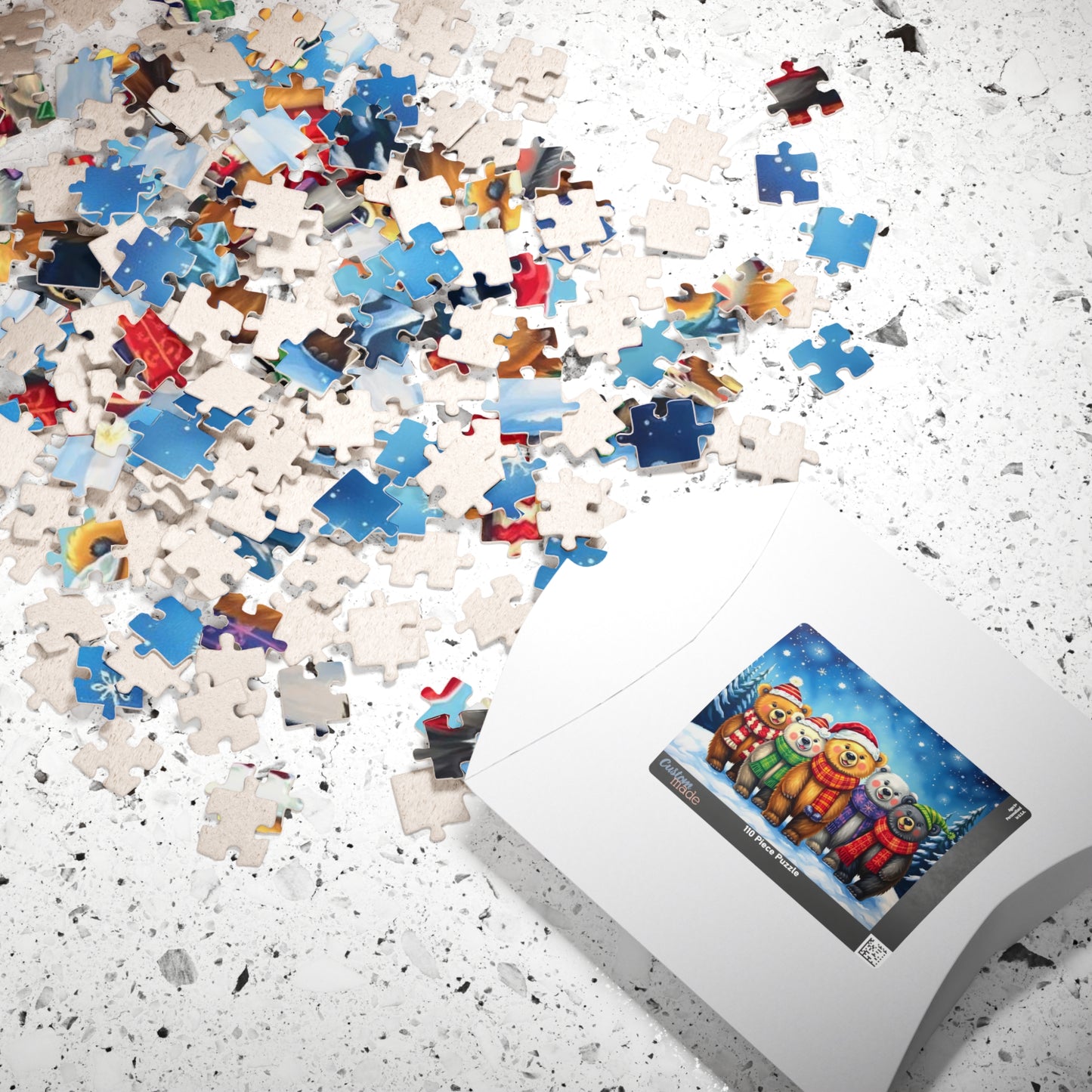 Starlit Christmas Bears Jigsaw Puzzle, Festive Bear Family Game for Holiday Fun, Birthday Gift, Cozy Nights Solo Activity, Family Game Night