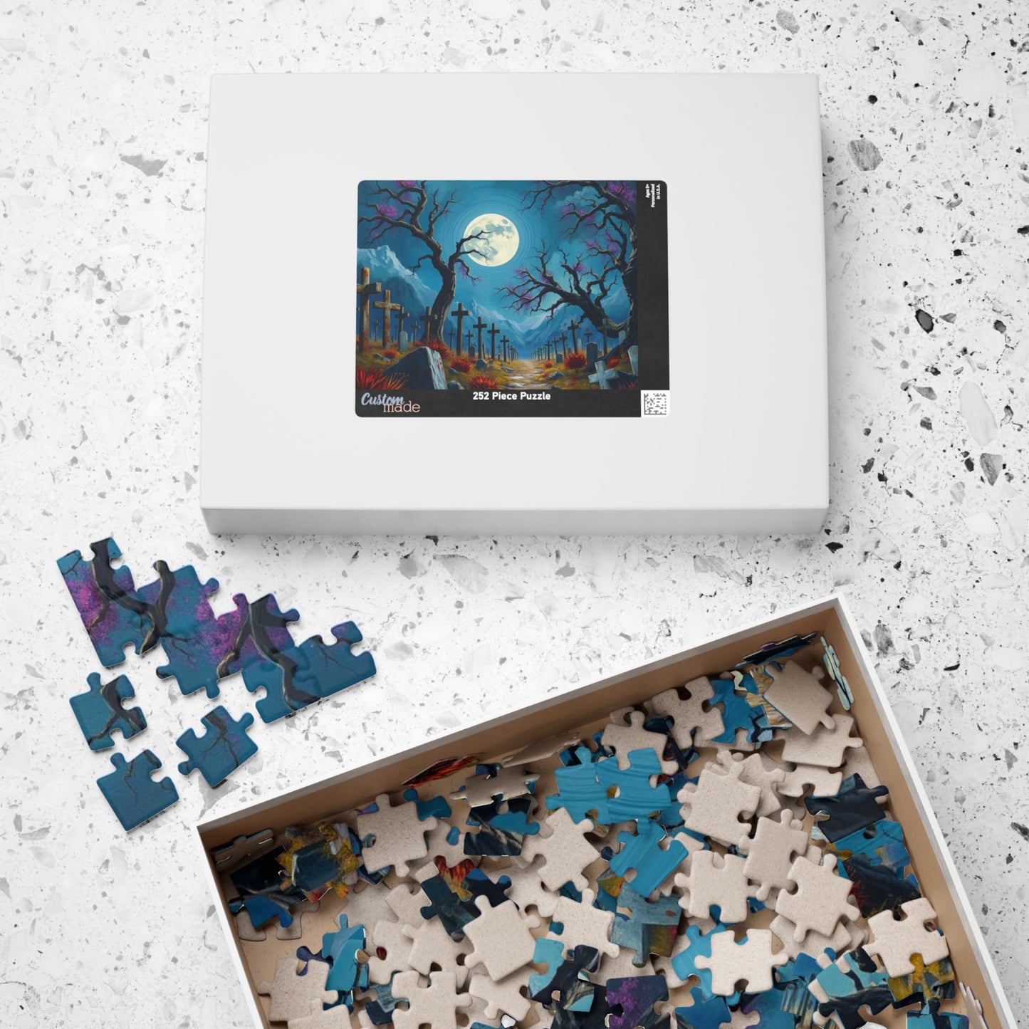 Moonlit Crosses Jigsaw Puzzle - Abandoned Cemetery, Gothic Art Print, Gothic Landscape, Spooky Graveyard Puzzle Lover Dark Fantasy Gift Idea Puzzle The Puzzle Chest