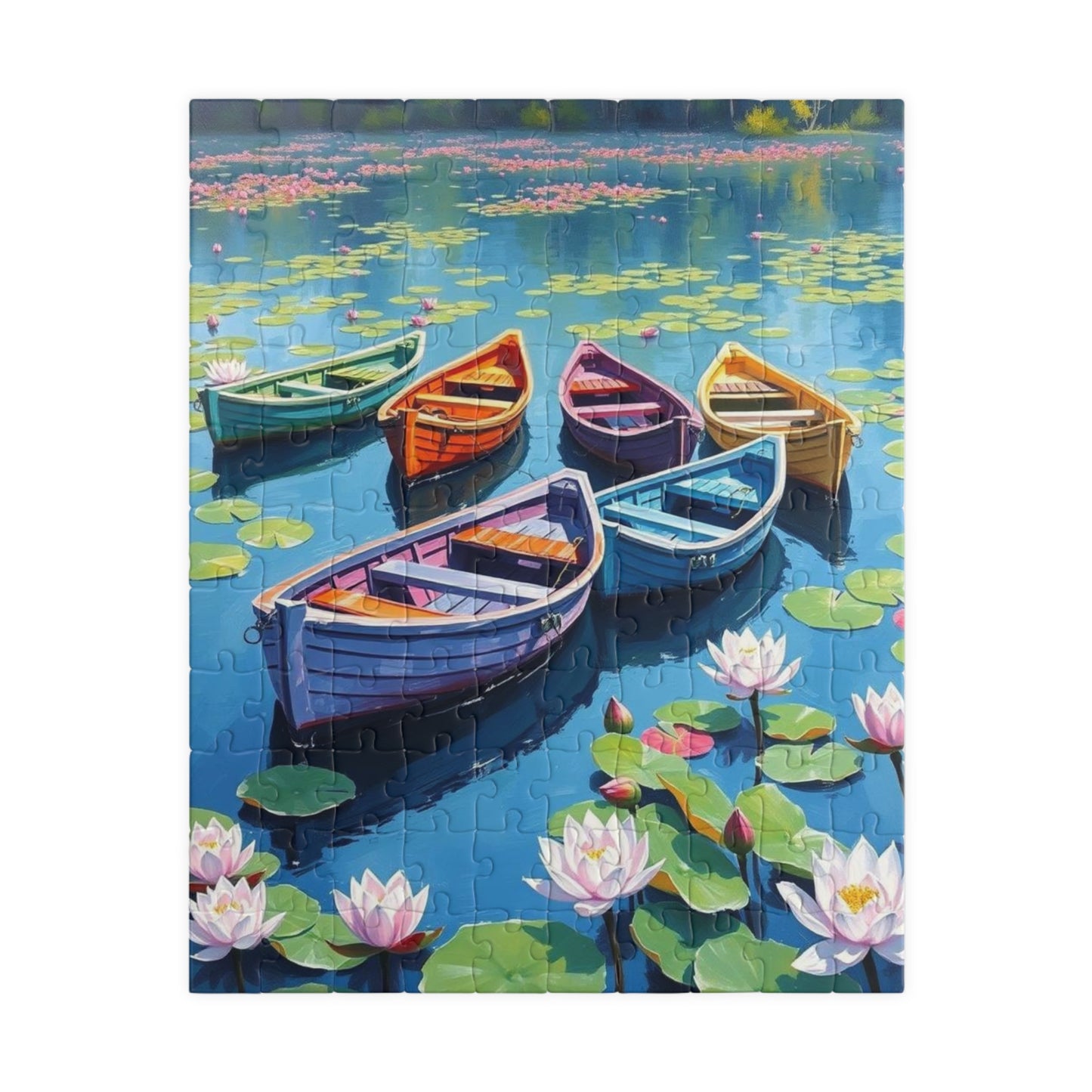 Serenity Afloat Lake Boat Jigsaw Puzzle, Rowboats and Lotus Flowers Landscape Puzzle, Scenic Summer Puzzle for Adult and Families 110 pcs (Vertical) Puzzle The Puzzle Chest