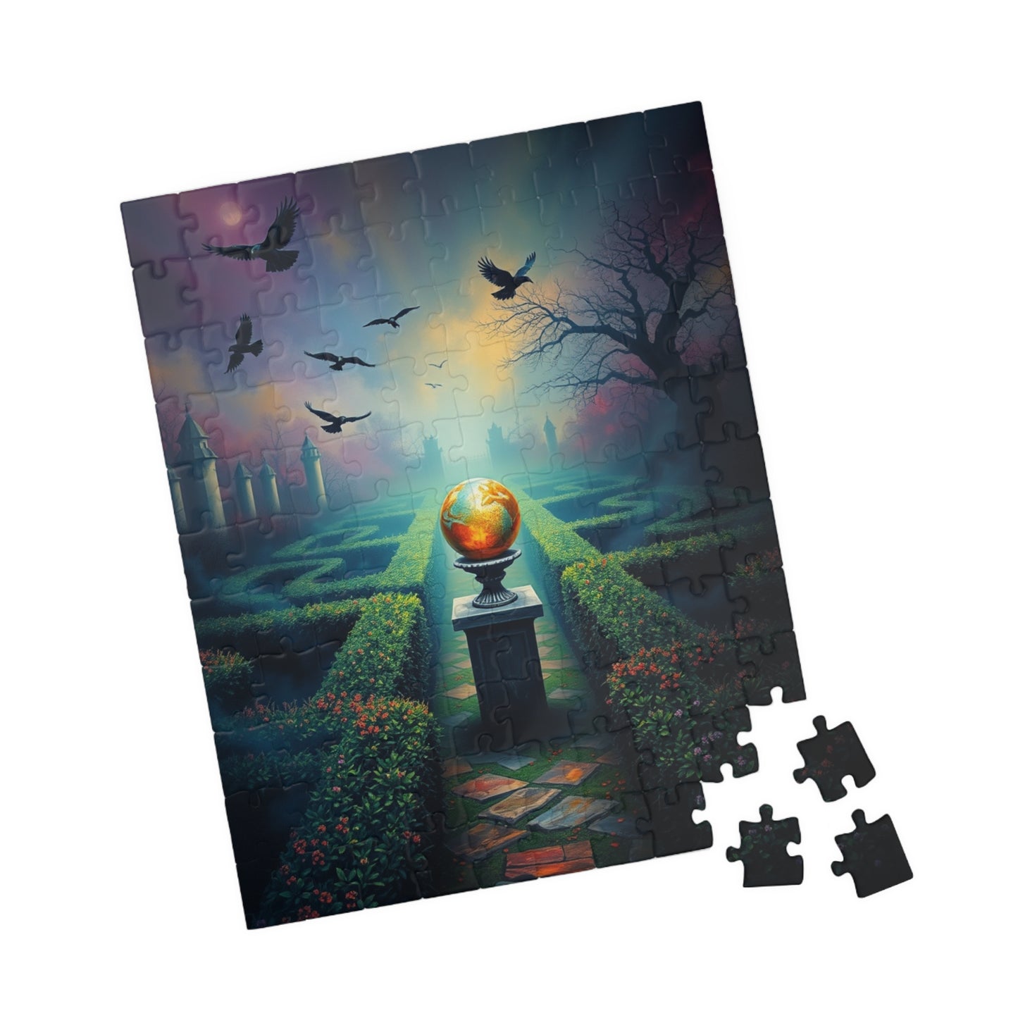 Gothic Garden Maze Puzzle, Mystical Scene with Glowing Orbs Crows and Fog, Magical Dark Art Jigsaw Game, Gift for Gothic-Themed Enthusiast Puzzle The Puzzle Chest