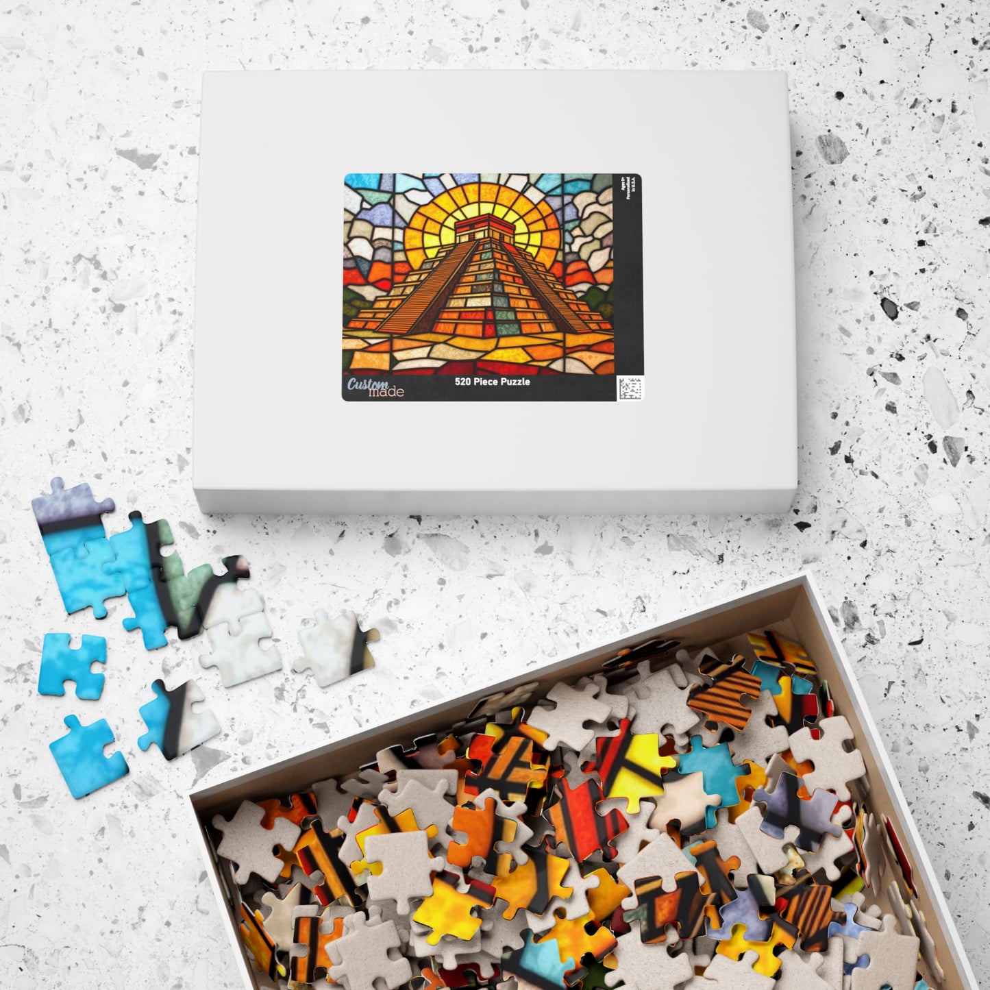 Chichen Itza Pyramid Jigsaw Puzzle, Stained Glass Inspired Historic Mayan Famous Landmark, Frameable Art Travel Enthusiast Gift Puzzle The Puzzle Chest