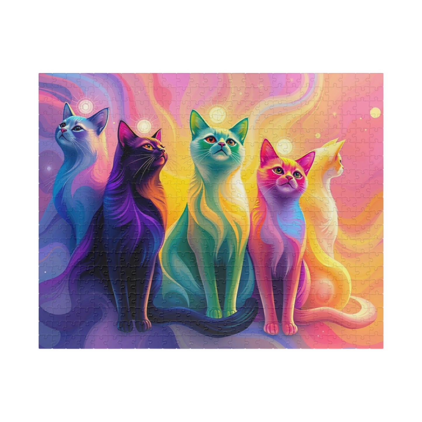 Abstract Cat Jigsaw Puzzle with Rainbow Gradient and Light Aura, Animal Artwork for Art Lover Collector Hobbyist, Best Unique Gift, Colorful 520 pcs (Horizontal) Puzzle The Puzzle Chest