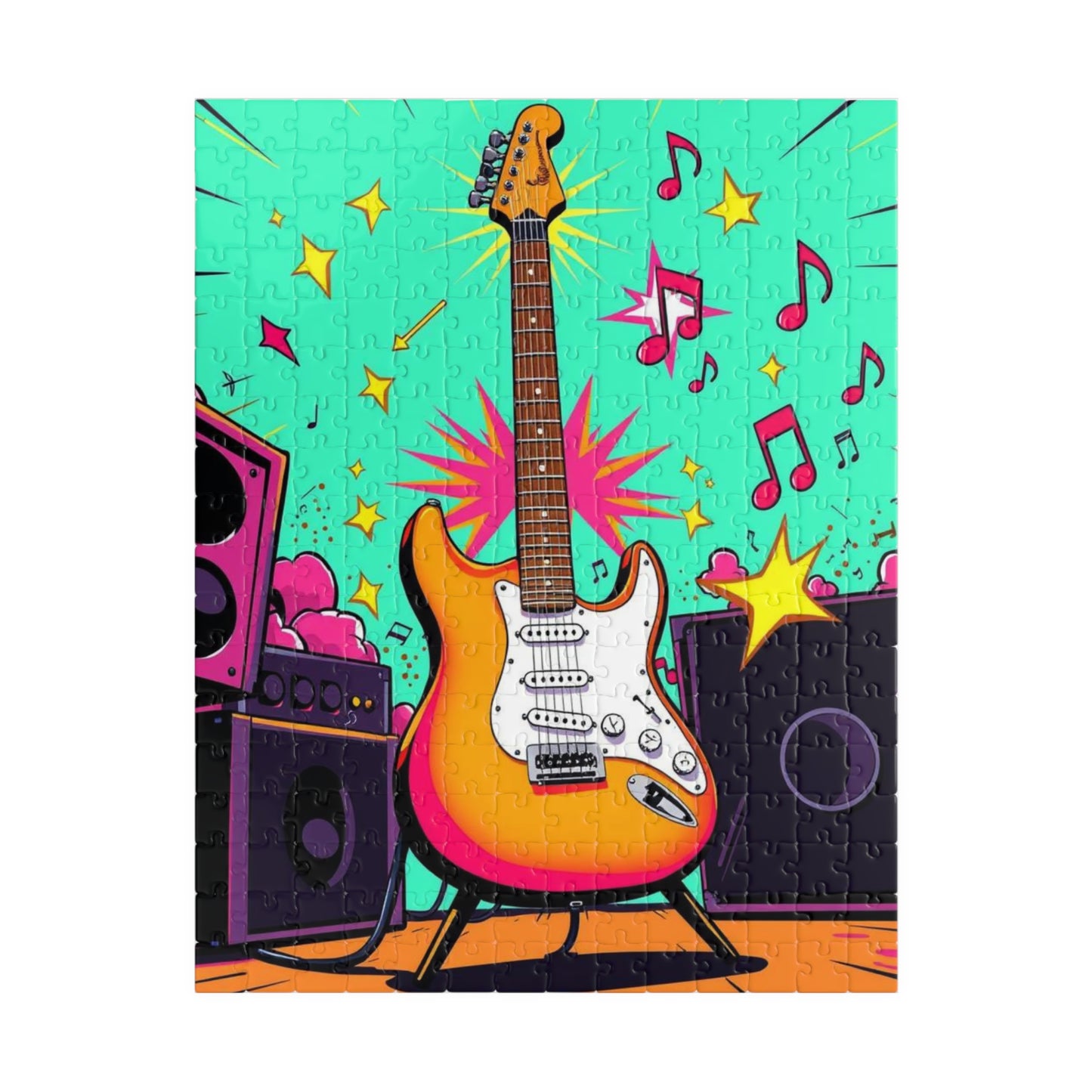 Colorful Guitar Puzzle - Pop Art Jigsaw Puzzle for Adults, Perfect for Music Lover, Game Night, Family Fun, Gifts, Unique Home Entertainment 252 pcs (Vertical) Puzzle The Puzzle Chest