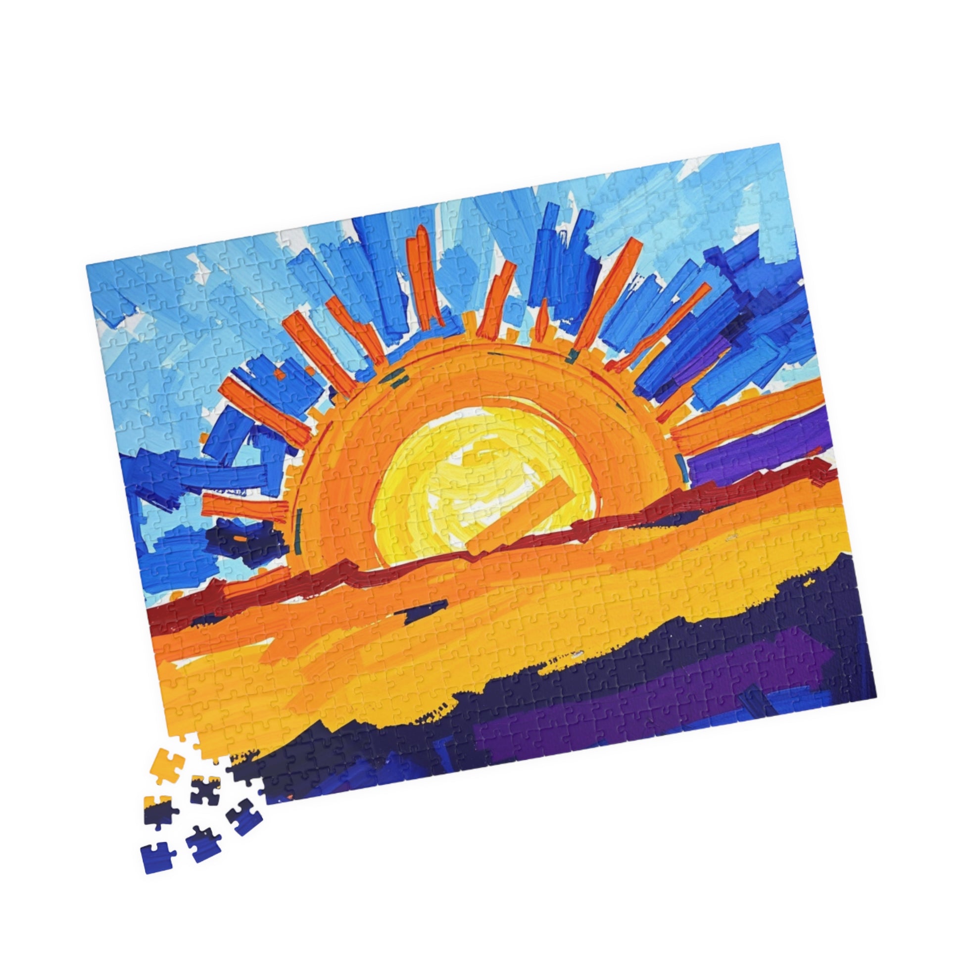 Abstract Sunrise Jigsaw Puzzle - Impasto Style Bursts of Warm and Cool Tones for Art Enthusiast Puzzle The Puzzle Chest