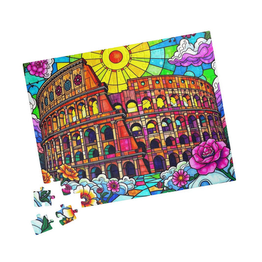 Colosseum Landmark Jigsaw Puzzle, Stained Glass Style, Ancient Rome Italy, Creative Activity Fun Family Game, Gift for Traveler Lover 110 pcs (Horizontal) Puzzle The Puzzle Chest