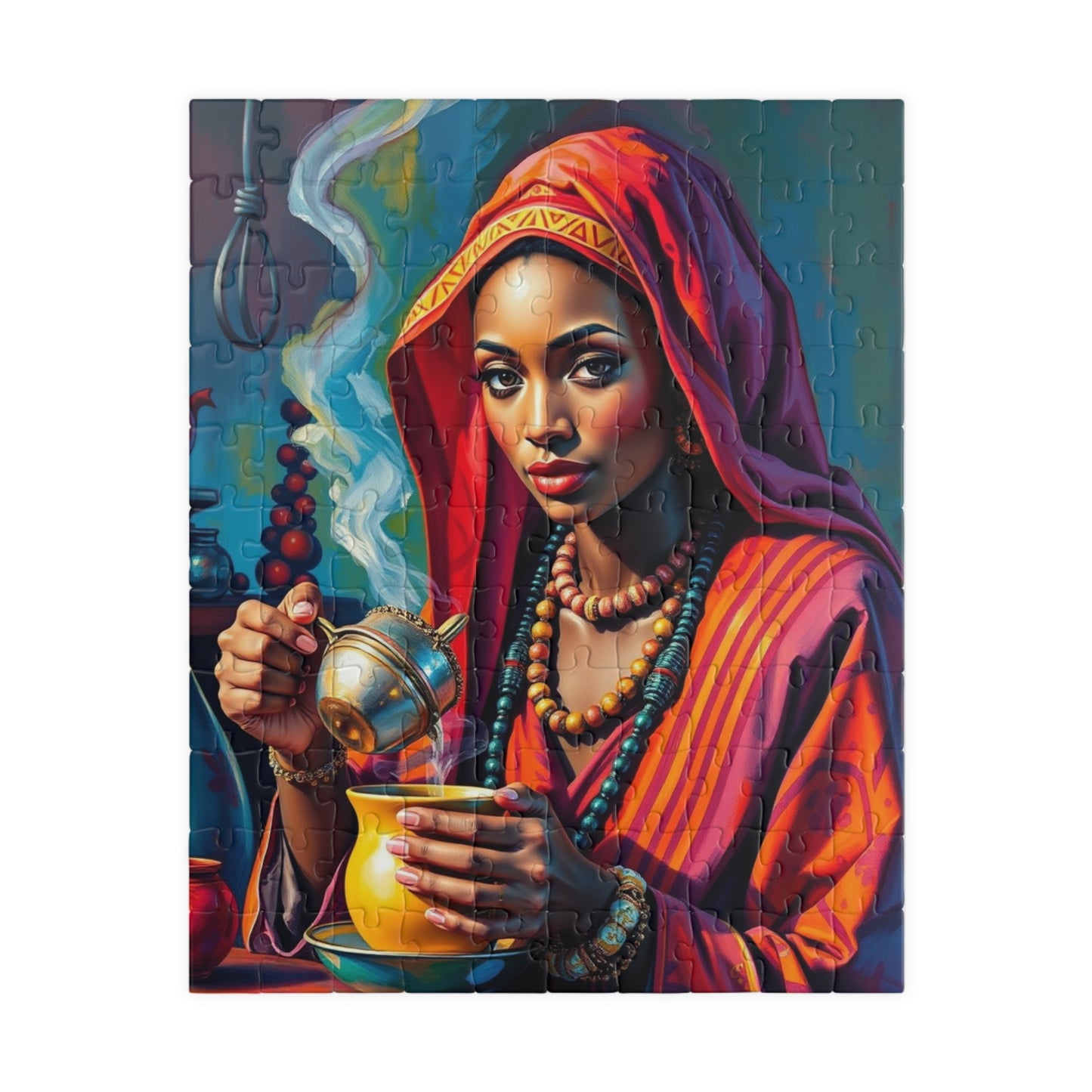 Cultural Puzzle Ethiopian Woman Performing Coffee Ceremony, Traditional Mystical Art, Family Friendly Jigsaw Game, Puzzle Enthusiast Gift 110 pcs (Vertical) Puzzle The Puzzle Chest