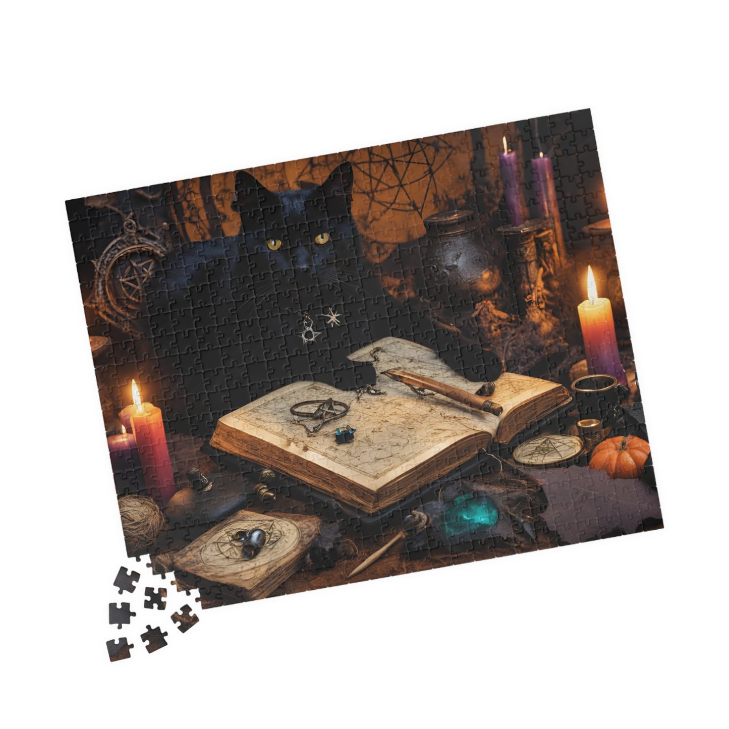 Mystical Black Cat Puzzle, Witch's Familiar and Ancient Spellbook Jigsaw Game, Entertaining Hobby, Mindful Gift for Dark Art Puzzle Lover Puzzle The Puzzle Chest