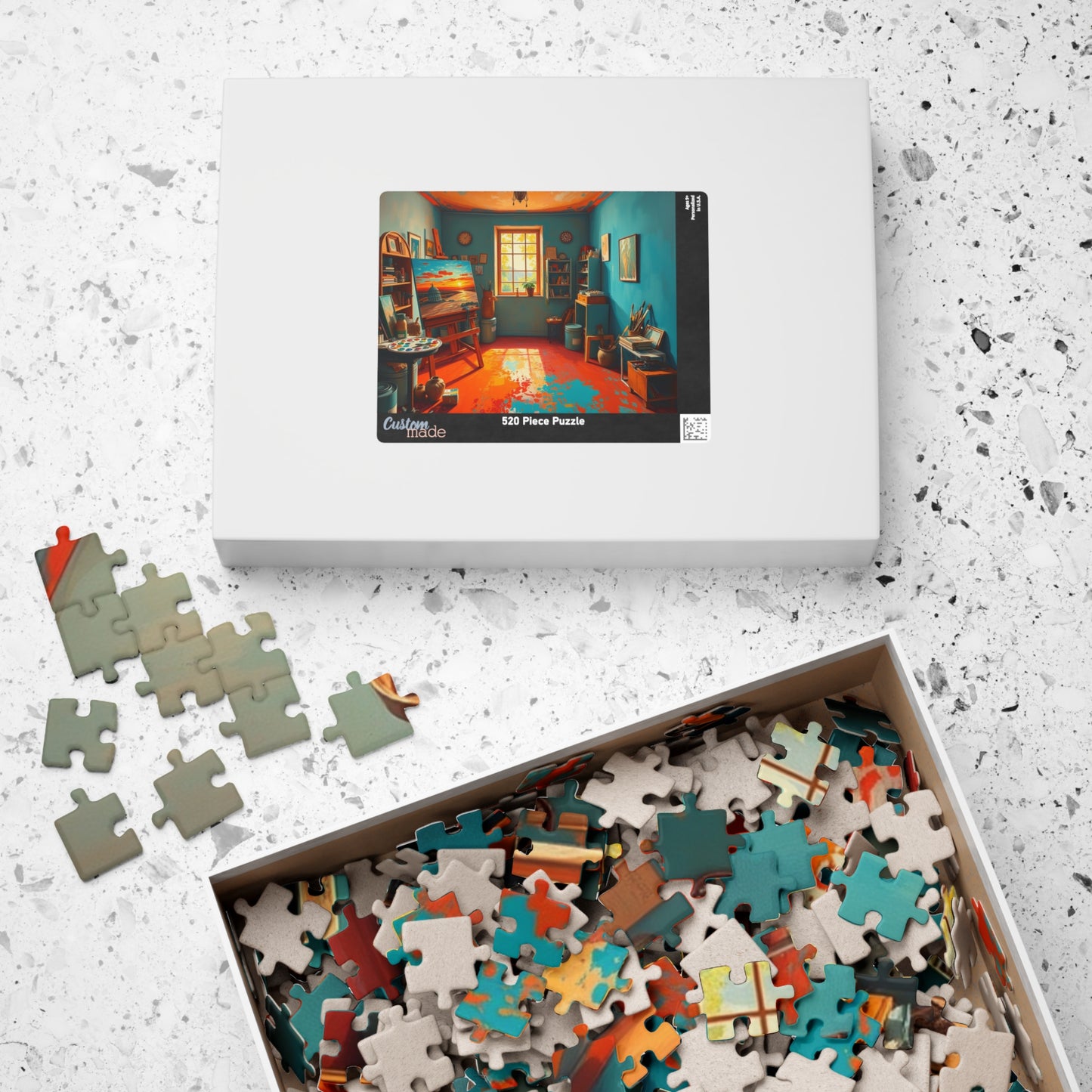 Vibrant Artist Studio Puzzle, Cozy Art Room Jigsaw Game, Creative Painting Scene with Easel and Art Supplies, Unique Gift for Puzzle Lover