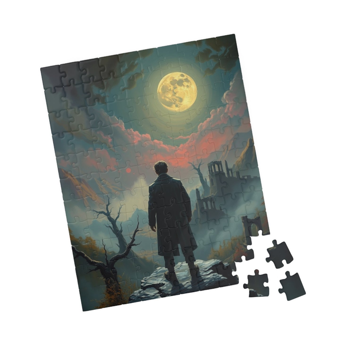 Mystical Moonlight Puzzle, Lone Traveler Overlooking Valley of Ruins, Gothic Art Jigsaw Game, Puzzle Lover Gift, Family Activity Solo Fun Puzzle The Puzzle Chest