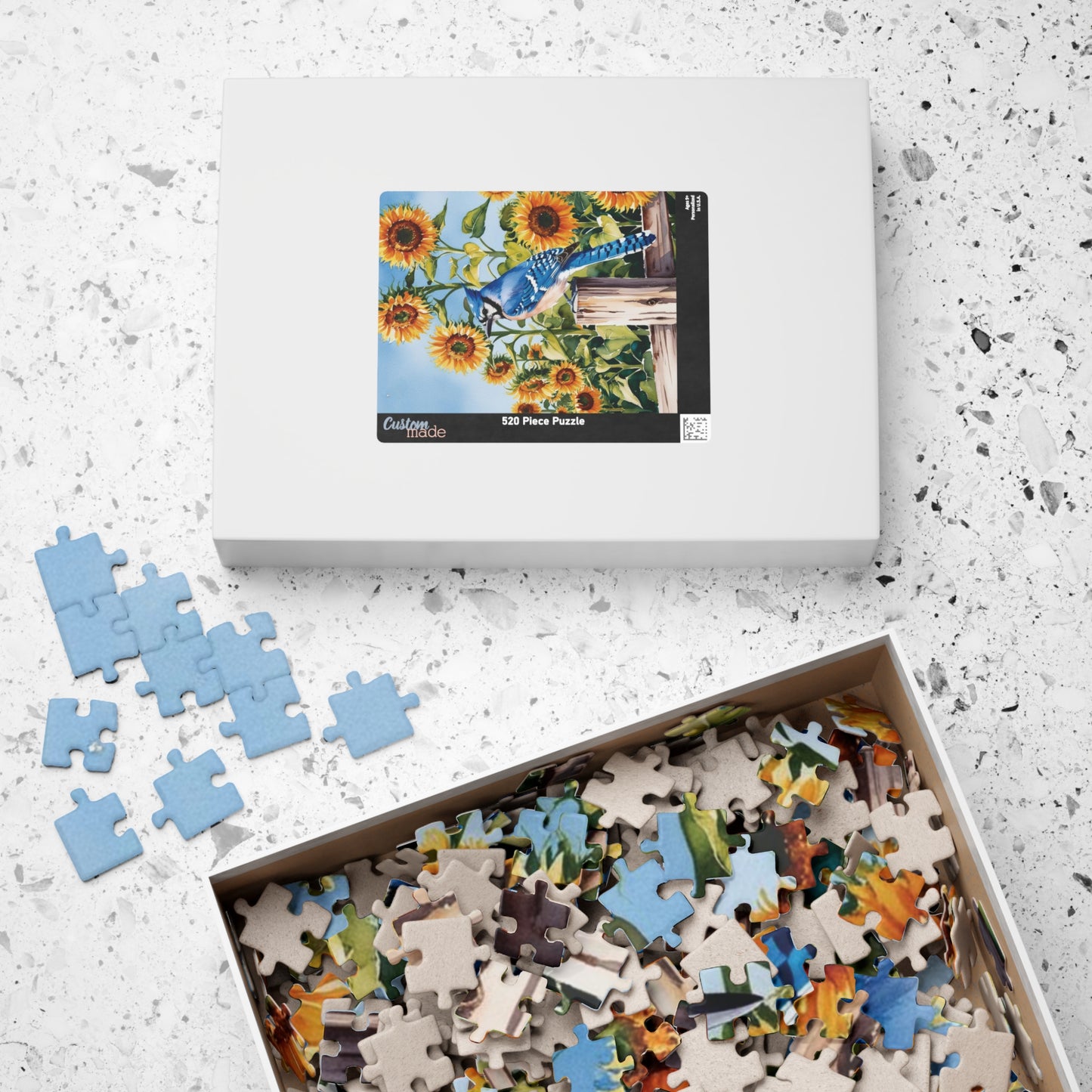 Blue Jay Sunflower Field Jigsaw Puzzle, Bird Enthusiasts Nature Lover Gift, Staycation Activity Mindfulness Stress Relief Animal Theme Game Puzzle The Puzzle Chest