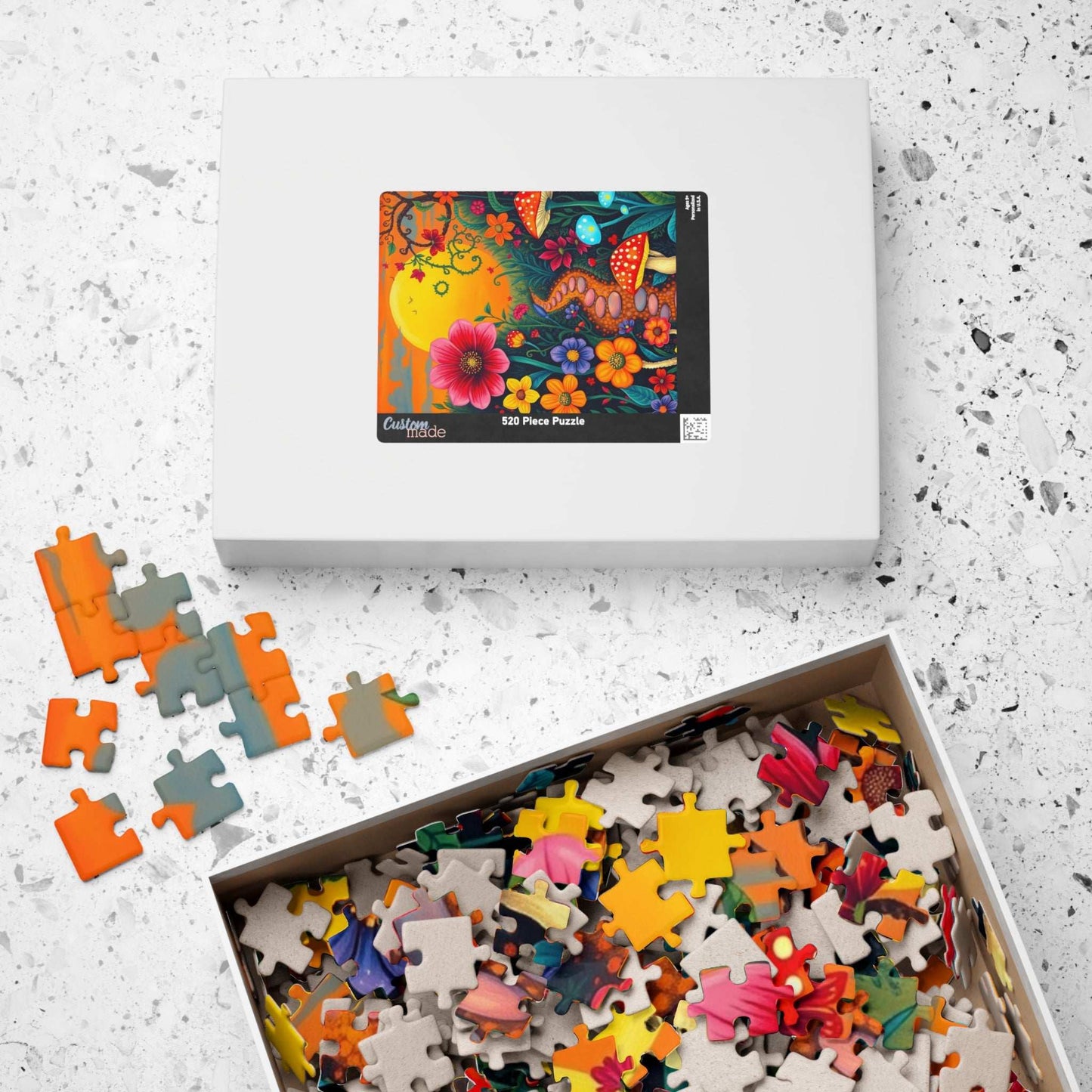 Jigsaw Puzzle, Whimsical Botanical Garden 110, 252, 520, 1014-piece - Flowers, Vines, Mushrooms, Sunset Background, Fantasy Puzzle Puzzle The Puzzle Chest