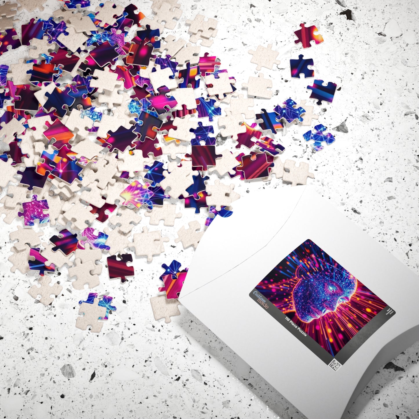 Abstract Human Face Jigsaw Puzzle, Colorful Glowing Electric Lines and Dots Design, Unique Gift for Bold Modern Art Lover Collector Hobbyist Puzzle The Puzzle Chest